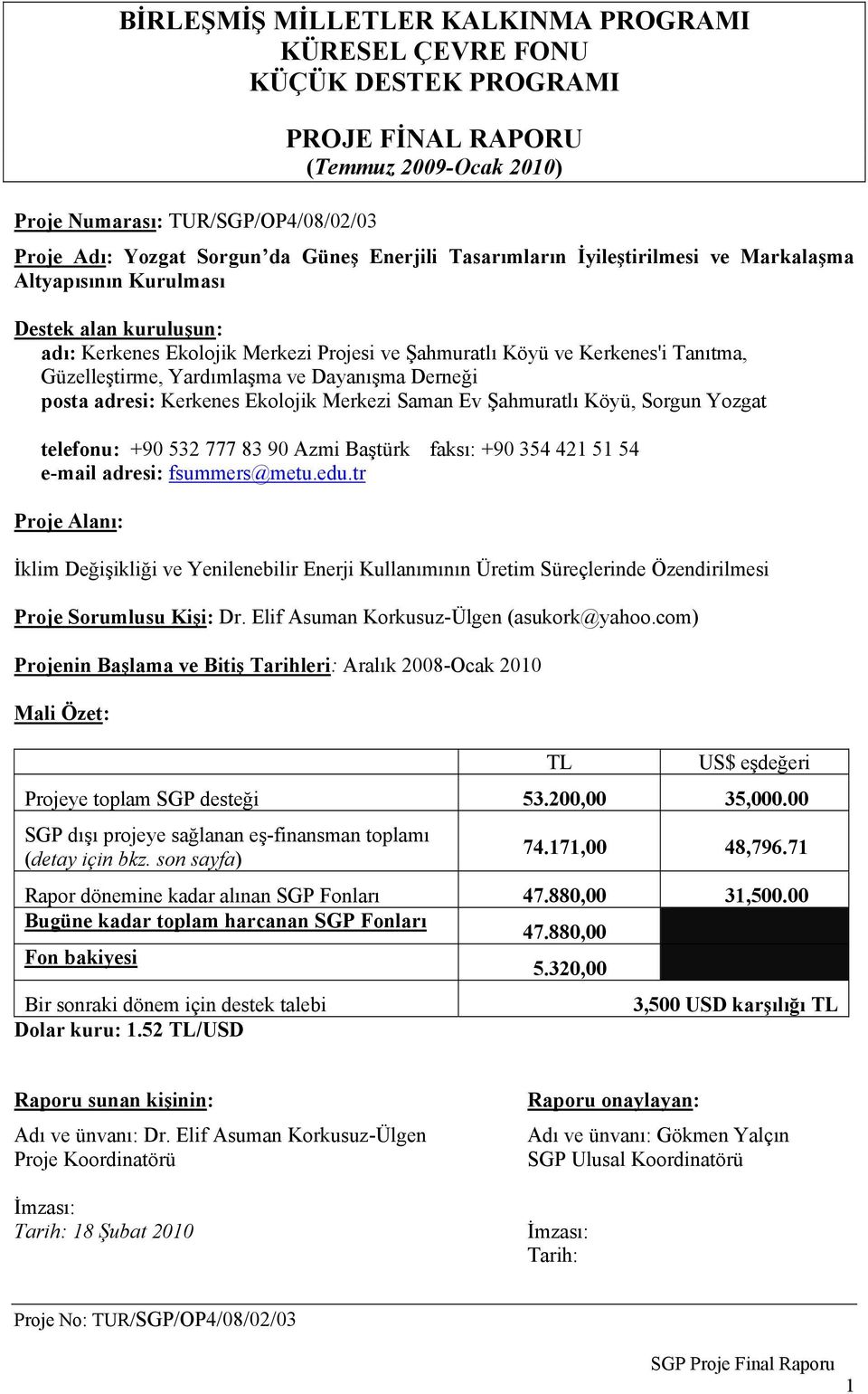 Yardımlaşma ve Dayanışma Derneği posta adresi: Kerkenes Ekolojik Merkezi Saman Ev Şahmuratlı Köyü, Sorgun Yozgat telefonu: +90 532 777 83 90 Azmi Baştürk faksı: +90 354 421 51 54 e-mail adresi: