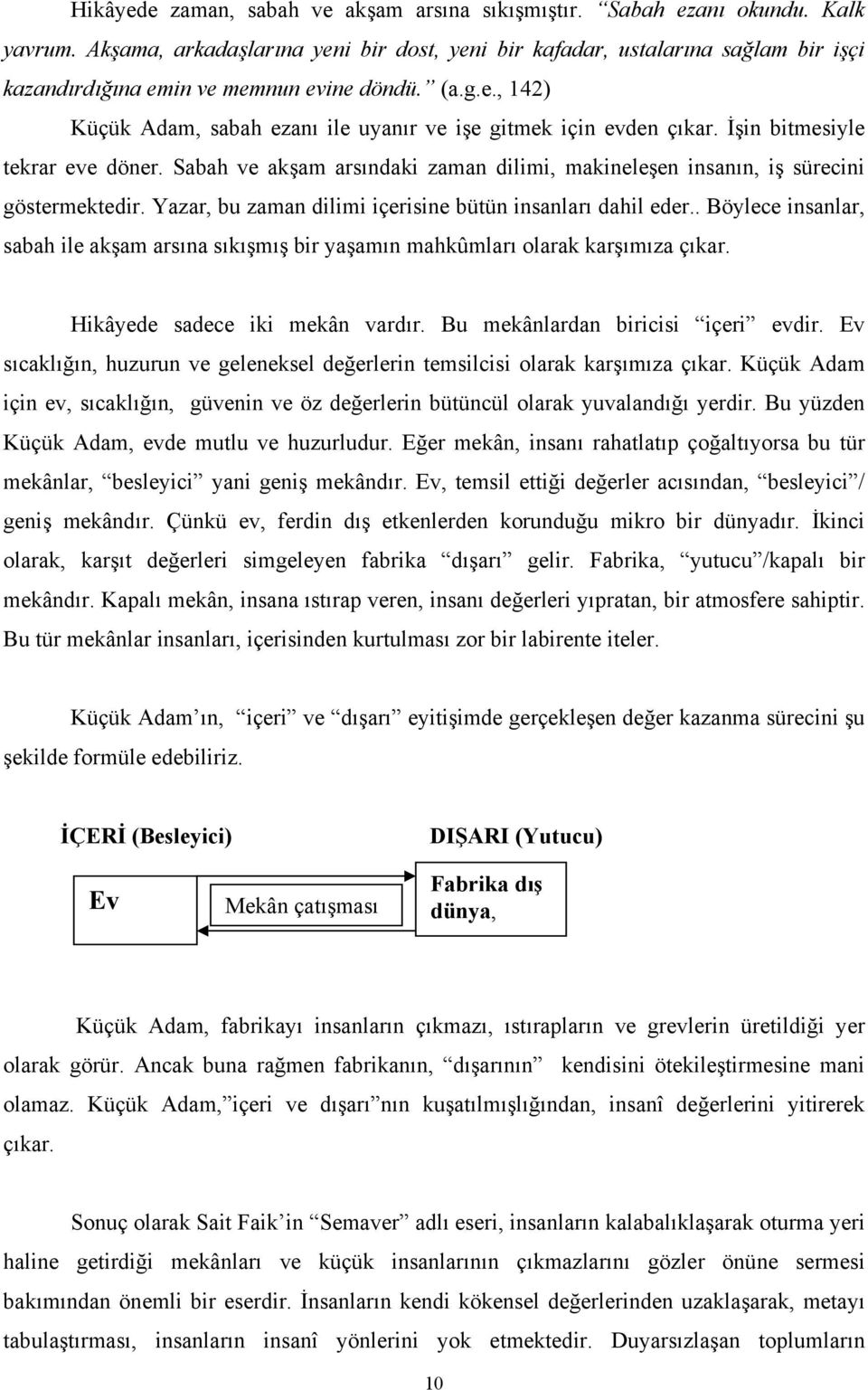 İşin bitmesiyle tekrar eve döner. Sabah ve akşam arsındaki zaman dilimi, makineleşen insanın, iş sürecini göstermektedir. Yazar, bu zaman dilimi içerisine bütün insanları dahil eder.