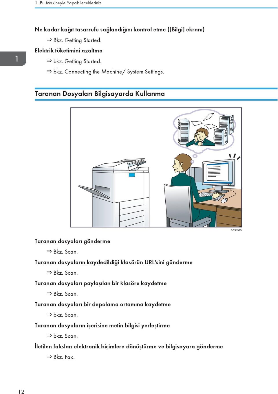 Taranan dosyaların kaydedildiği klasörün URL'sini gönderme Bkz. Scan. Taranan dosyaları paylaşılan bir klasöre kaydetme Bkz. Scan. Taranan dosyaları bir depolama ortamına kaydetme bkz.