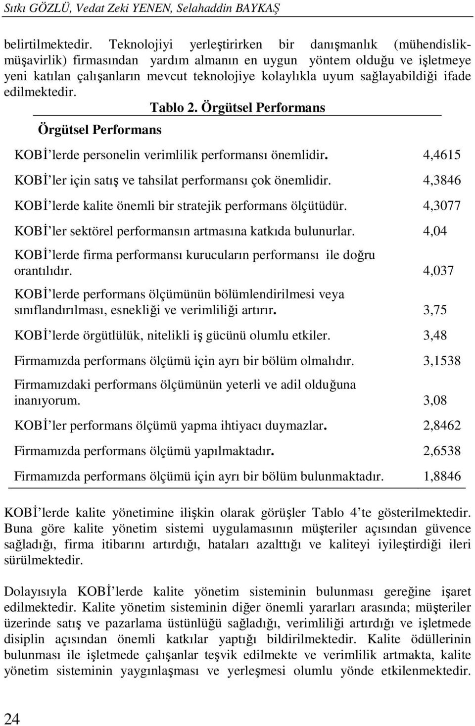 sağlayabildiği ifade edilmektedir. Tablo 2. Örgütsel Performans Örgütsel Performans KOBİ lerde personelin verimlilik performansı önemlidir.