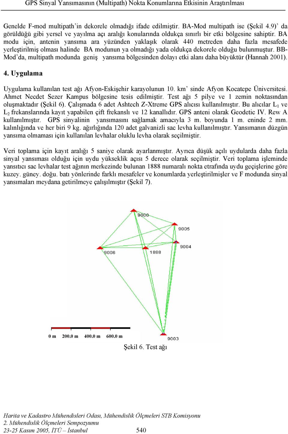 BB- Mod da, multipath modunda geniş yansıma bölgesinden dolayı etki alanı daha büyüktür (Hannah 2001). 4. Uygulama Uygulama kullanılan test ağı Afyon-Eskişehir karayolunun 10.