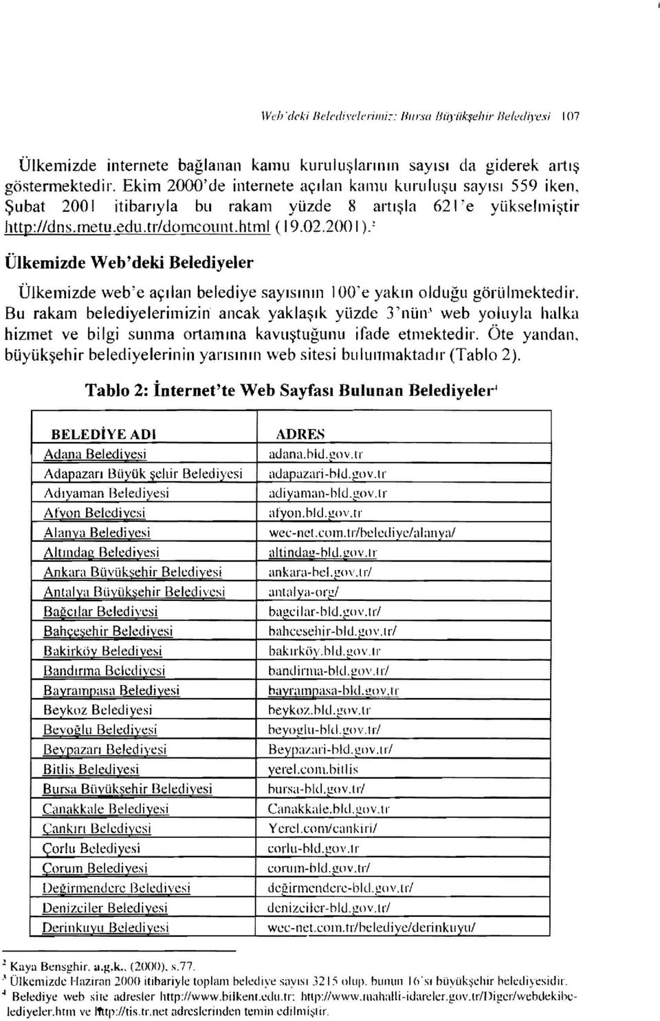 ! Ülkemizde Web'deki Belediyeler Ülkemizde web'e açılan belediye sayısının ı OO'e yakın olduğu görülmektedir. Bu rakam belediyelerimizin ancak yaklaşık yüzde 3'niin.