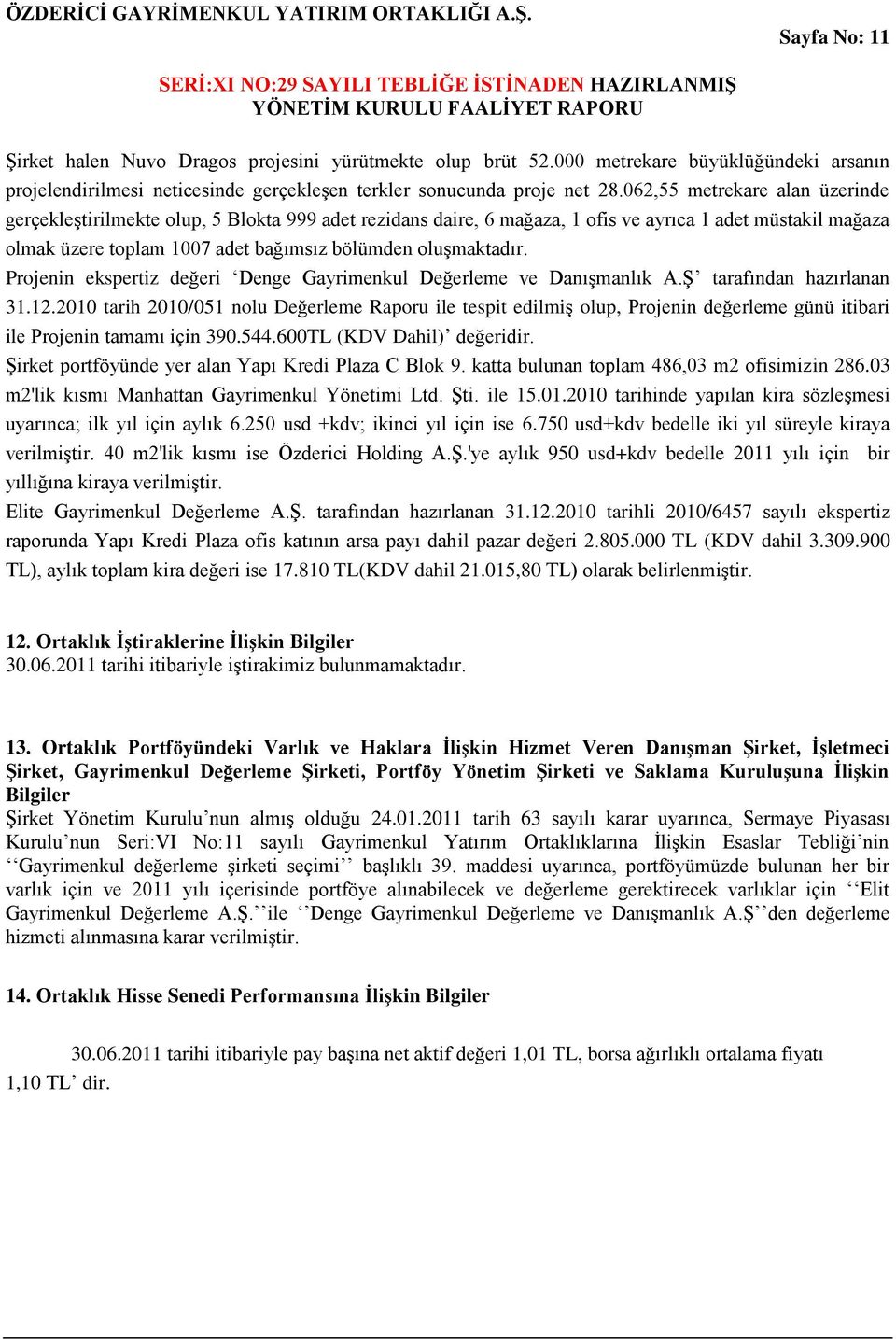 oluşmaktadır. Projenin ekspertiz değeri Denge Gayrimenkul Değerleme ve Danışmanlık A.Ş tarafından hazırlanan 31.12.