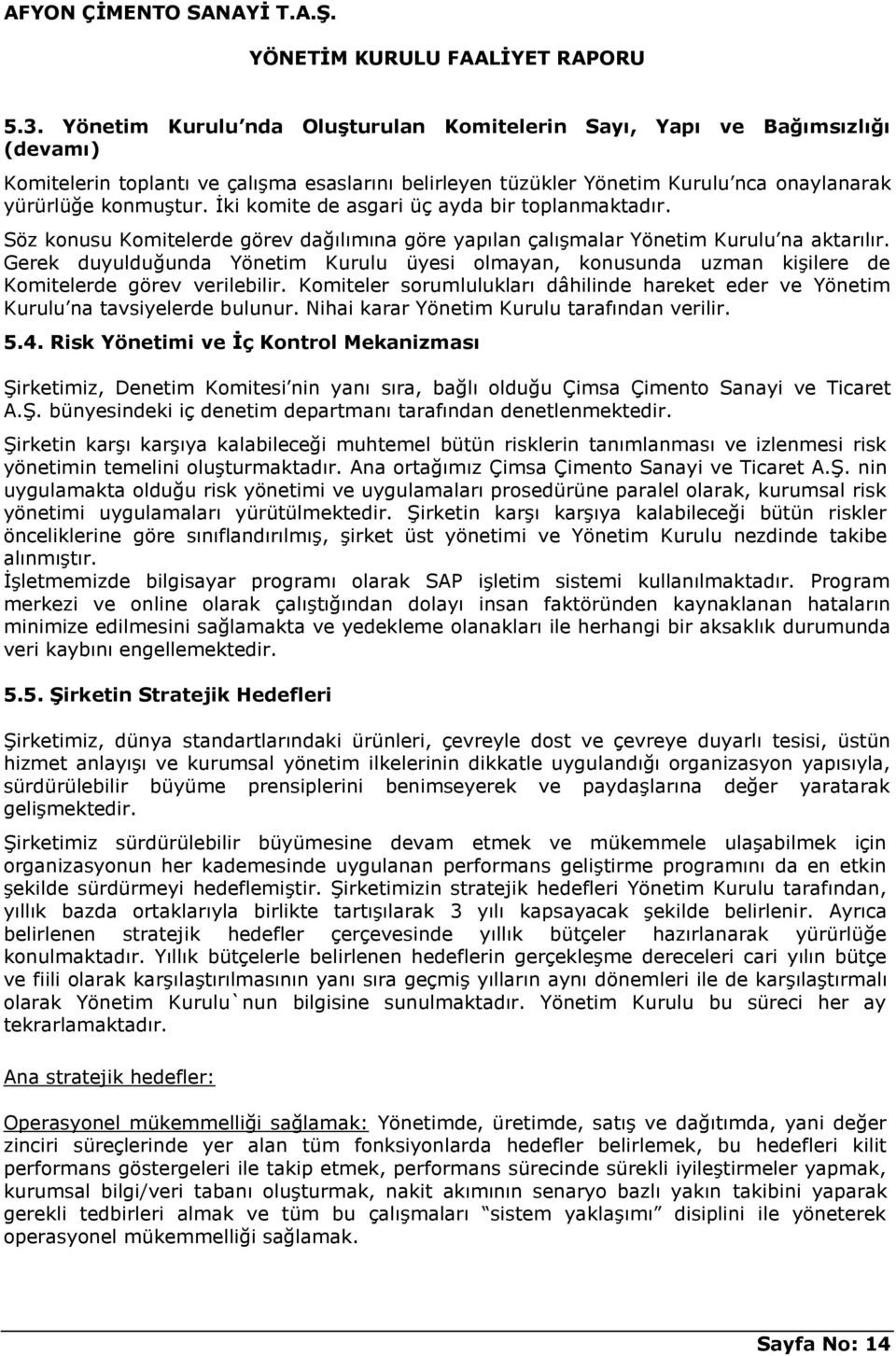 Gerek duyulduğunda Yönetim Kurulu üyesi olmayan, konusunda uzman kişilere de Komitelerde görev verilebilir. Komiteler sorumlulukları dâhilinde hareket eder ve Yönetim Kurulu na tavsiyelerde bulunur.