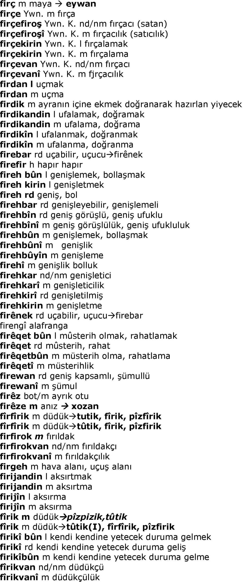 m fjrçacılık firdan l uçmak firdan m uçma firdik m ayranın içine ekmek doğranarak hazırlan yiyecek firdikandin l ufalamak, doğramak firdikandin m ufalama, doğrama firdikîn l ufalanmak, doğranmak