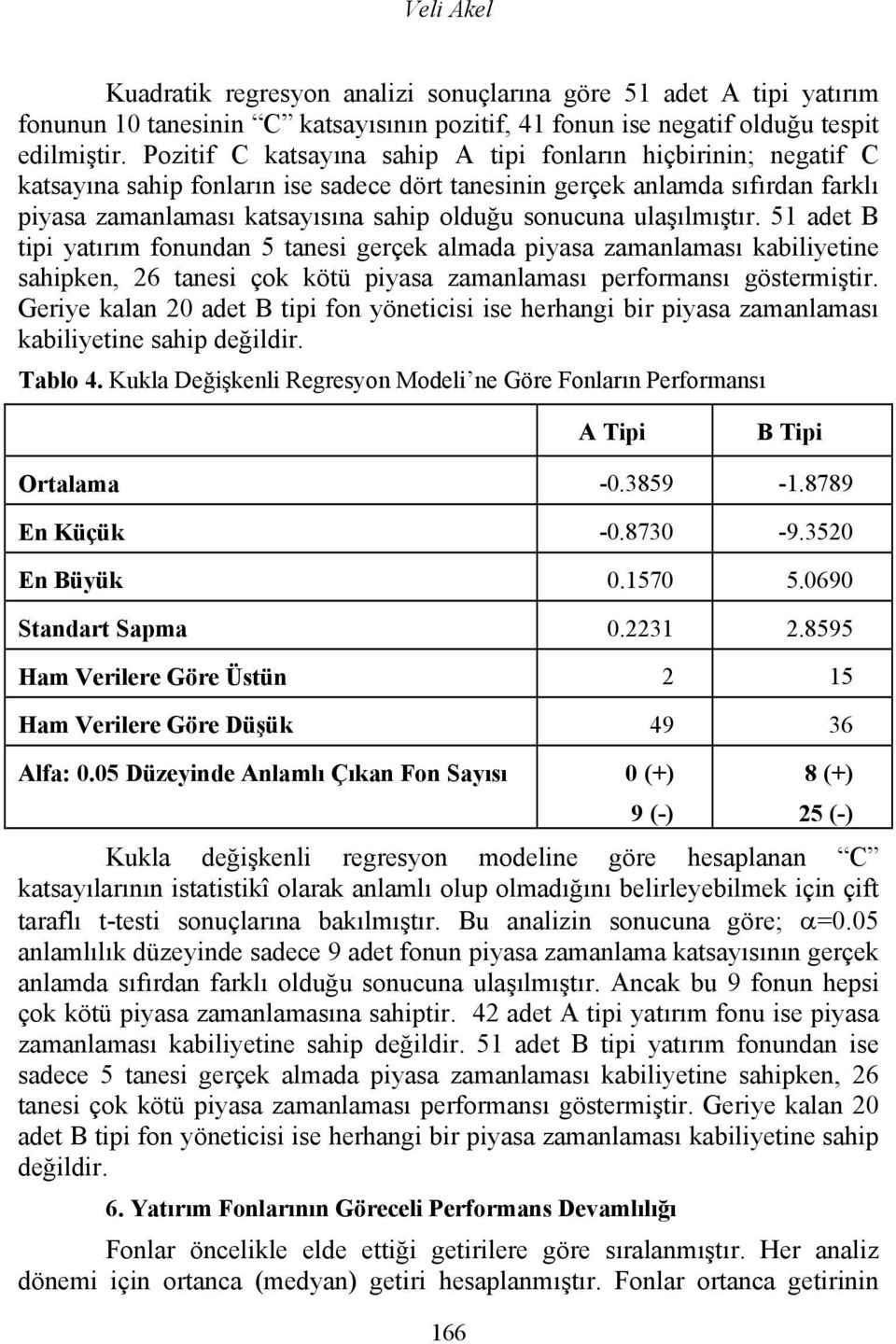 ulaşılmıştır. 51 adet B tipi yatırım fonundan 5 tanesi gerçek almada piyasa zamanlaması kabiliyetine sahipken, 26 tanesi çok kötü piyasa zamanlaması performansı göstermiştir.