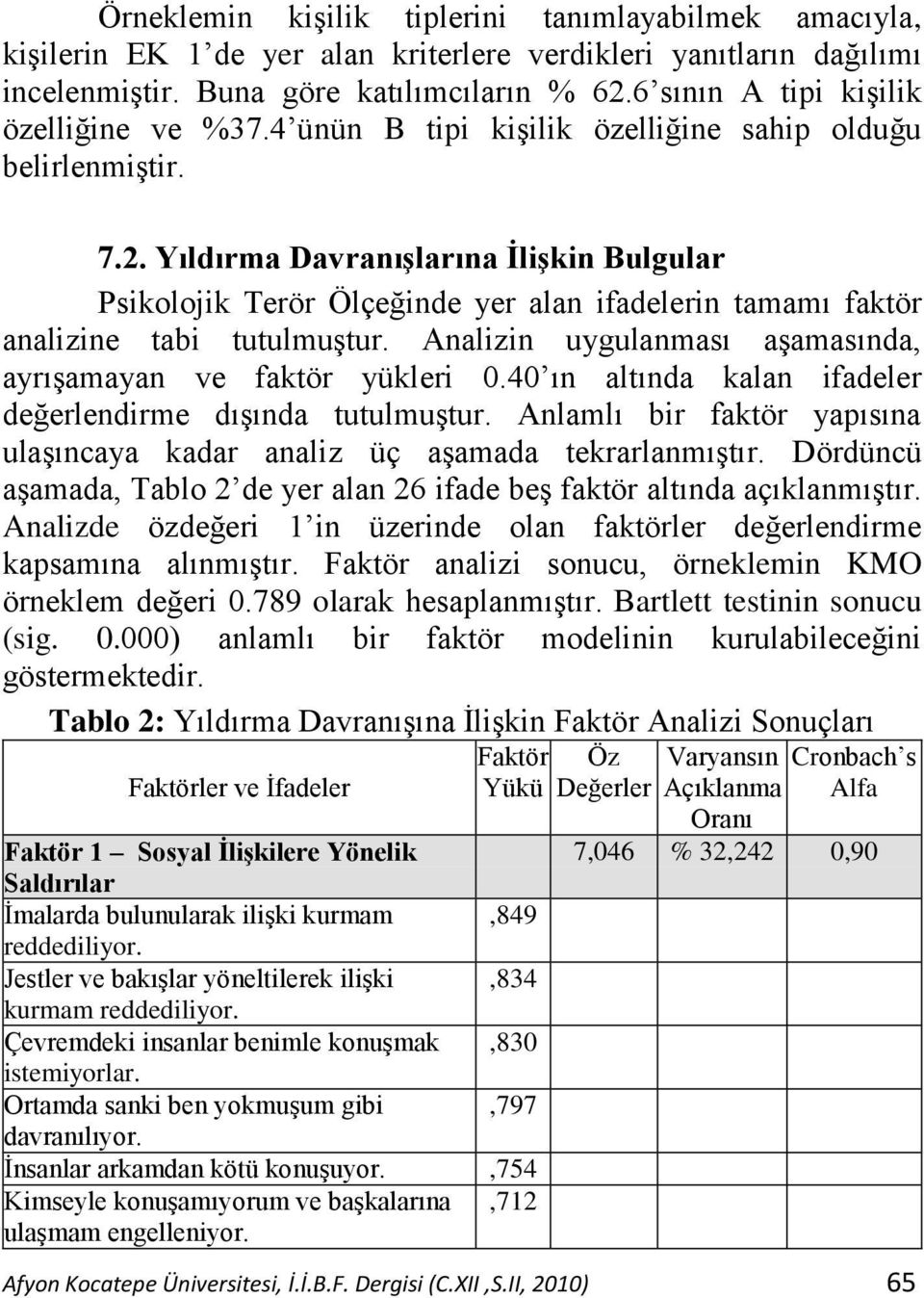 Yıldırma Davranışlarına İlişkin Bulgular Psikolojik Terör Ölçeğinde yer alan ifadelerin tamamı faktör analizine tabi tutulmuģtur. Analizin uygulanması aģamasında, ayrıģamayan ve faktör yükleri 0.