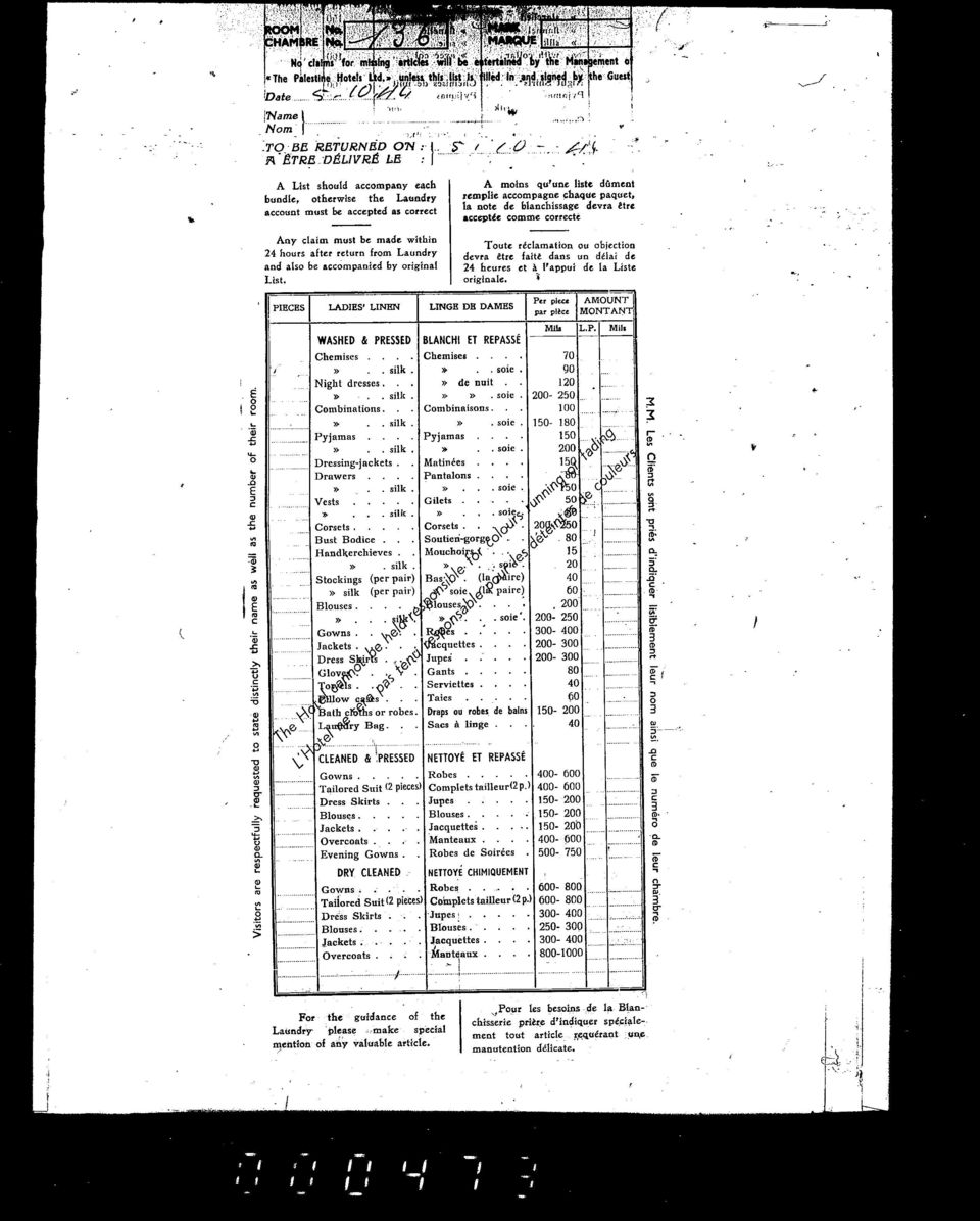 .. " B '0 "' tr " - :; t " "' L B ;;; > Any claim must be made within 24 hours after return from Laundry and also be accompanied by original List.