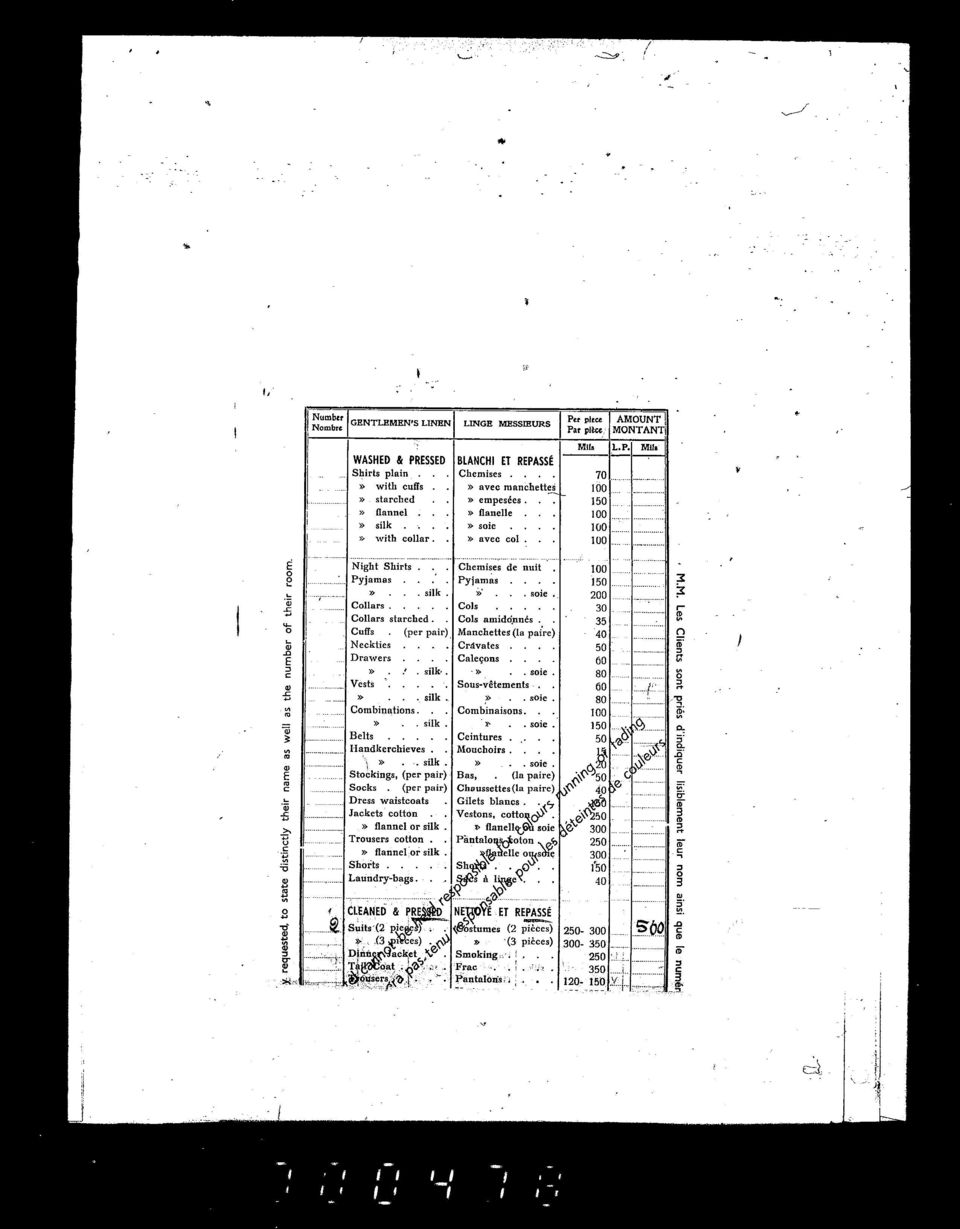 nncs. Manchetteo (a paire) Crvates Caleons.. silk.». soie. Sous-vf:tements. silk.». soie. Combinaisons. Per piece AMOUNT, Par plm MONT ANT Ml 7J.P... tool 1501 100. 100. 100... 1001. 150. 200.