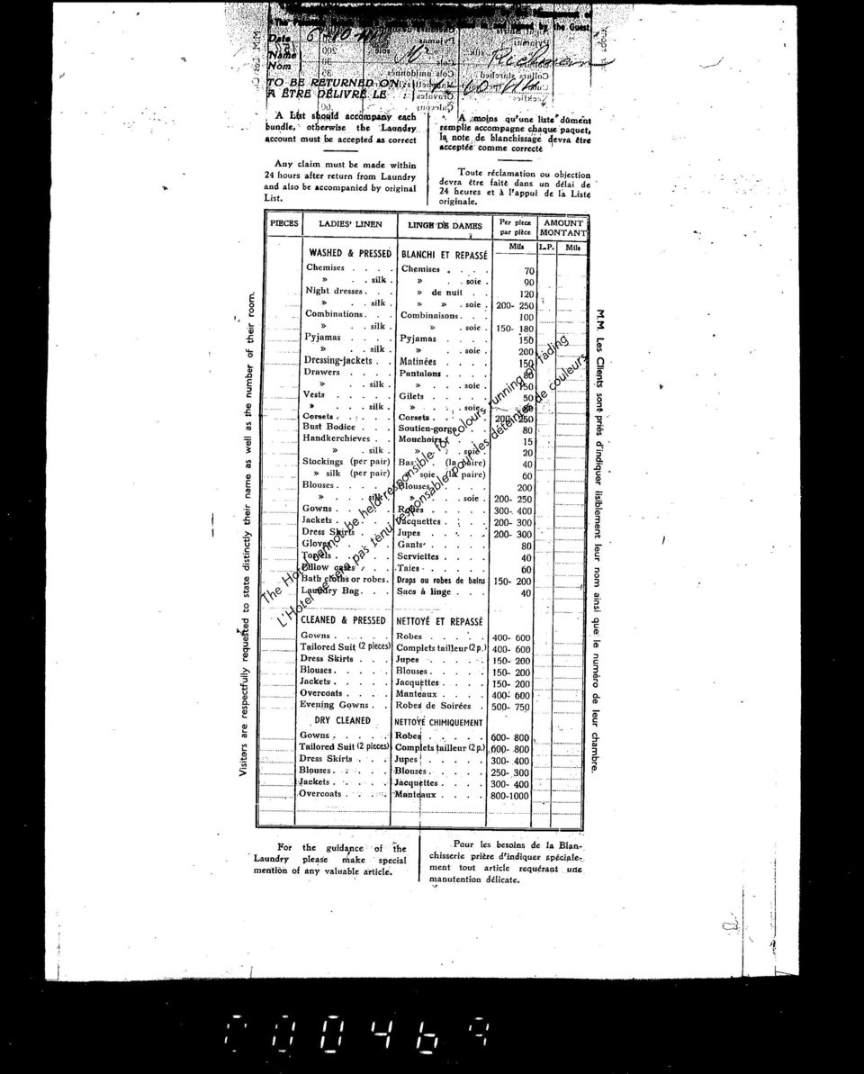 PECES LADES' UNEN LNGB 'DB DAMES WASHED & PRESSED Anu>ins qu'ne listc do;,ent accompagne c.baque -paquet, note "dr. blanohissage evra ttre acceptt!