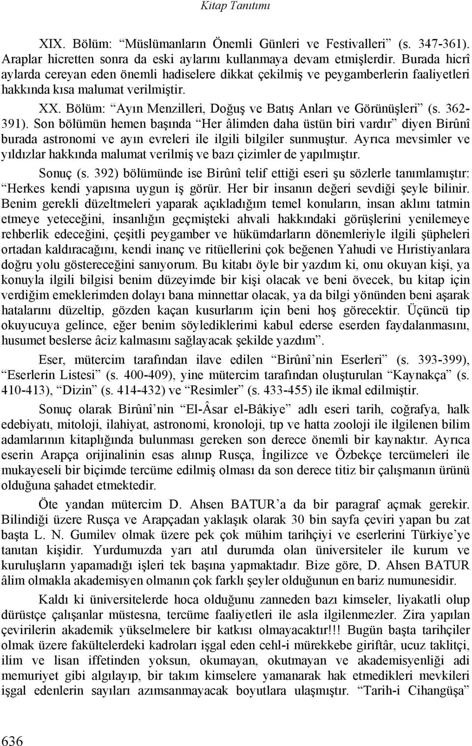 Bölüm: Ayın Menzilleri, Doğuş ve Batış Anları ve Görünüşleri (s. 362-391).