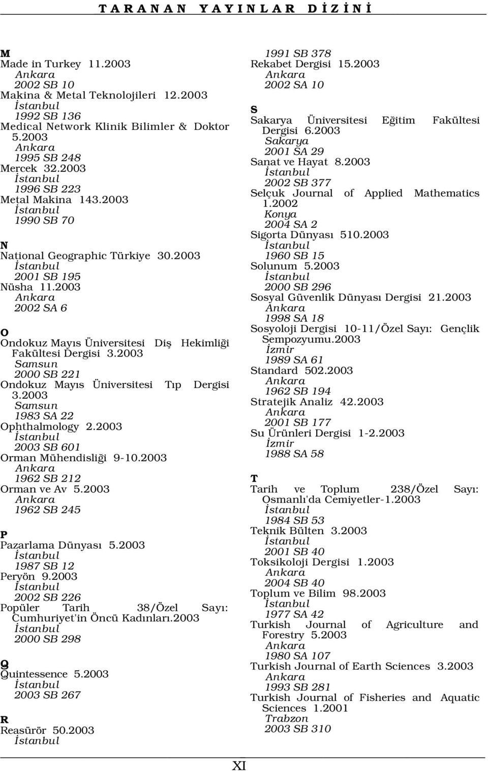 2003 stanbul stanbul 2002 SB 377 1996 SB 223 Selçuk Journal of Applied Mathematics Metal Makina 143.2003 1.2002 stanbul Konya 1990 SB 70 2004 SA 2 Sigorta Dünyas 510.