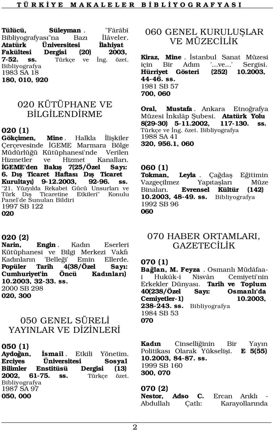 GEME'den Bak fl 7(25/Özel Say : 6. D fl Ticaret Haftas D fl Ticaret Kurultay ) 9-12.2003, 92-96. ss. "21.