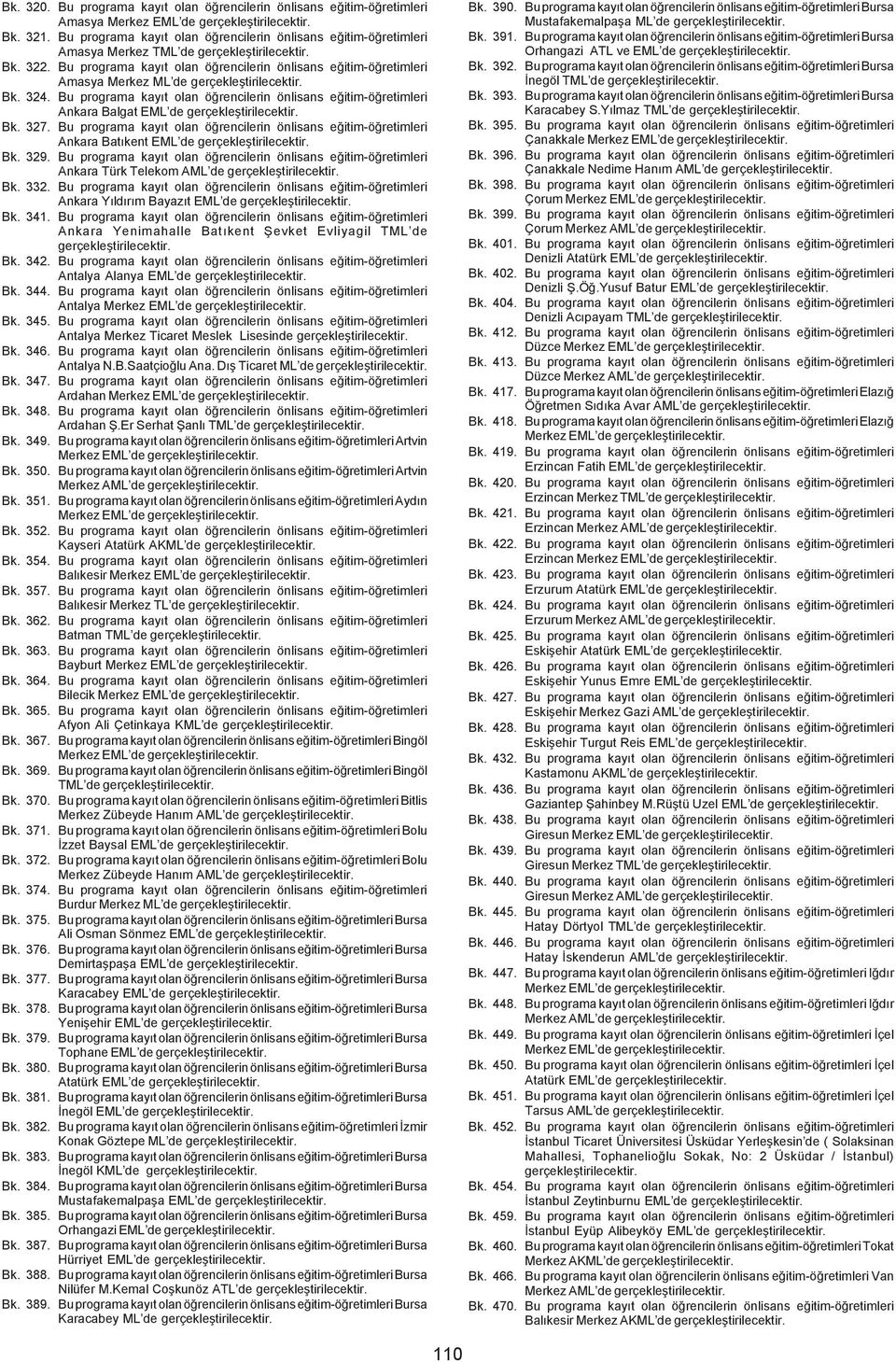 Bu programa kayýt olan öðrencilerin önlisans eðitim-öðretimleri Ankara Balgat EML de gerçekleþtirilecektir. 327.