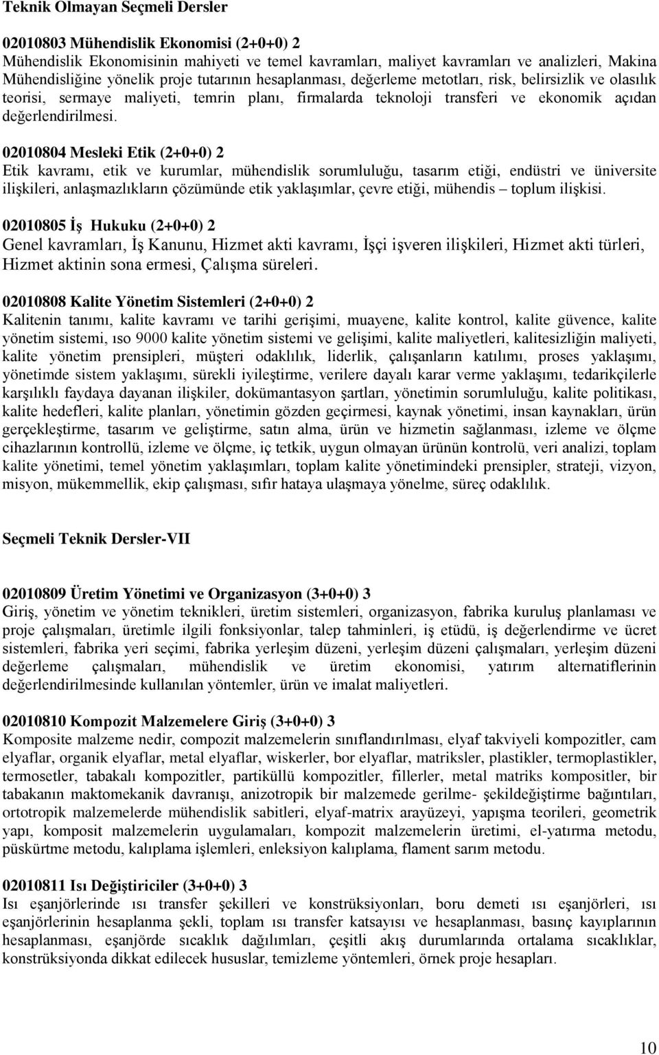 02010804 Mesleki Etik (2+0+0) 2 Etik kavramı, etik ve kurumlar, mühendislik sorumluluğu, tasarım etiği, endüstri ve üniversite ilişkileri, anlaşmazlıkların çözümünde etik yaklaşımlar, çevre etiği,