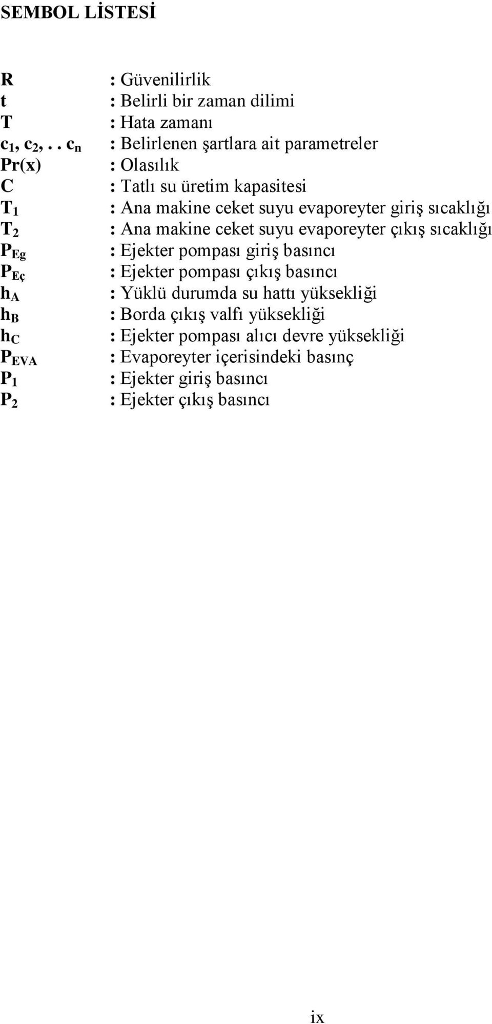 parametreler : Olasılık : Tatlı su üretim kapasitesi : Ana makine ceket suyu evaporeyter giriş sıcaklığı : Ana makine ceket suyu evaporeyter