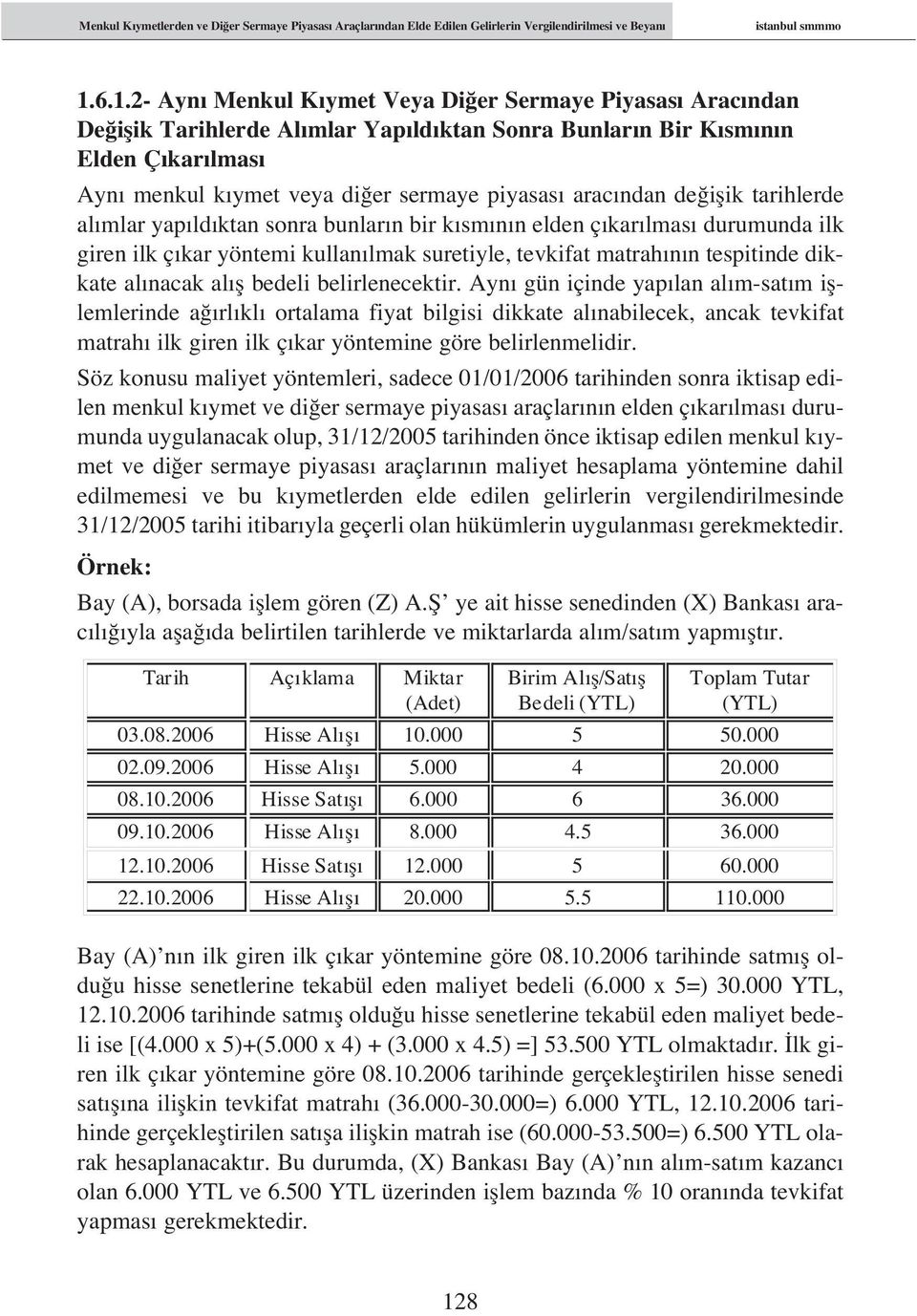 ndan de iflik tarihlerde al mlar yap ld ktan sonra bunlar n bir k sm n n elden ç kar lmas durumunda ilk giren ilk ç kar yöntemi kullan lmak suretiyle, tevkifat matrah n n tespitinde dikkate al nacak