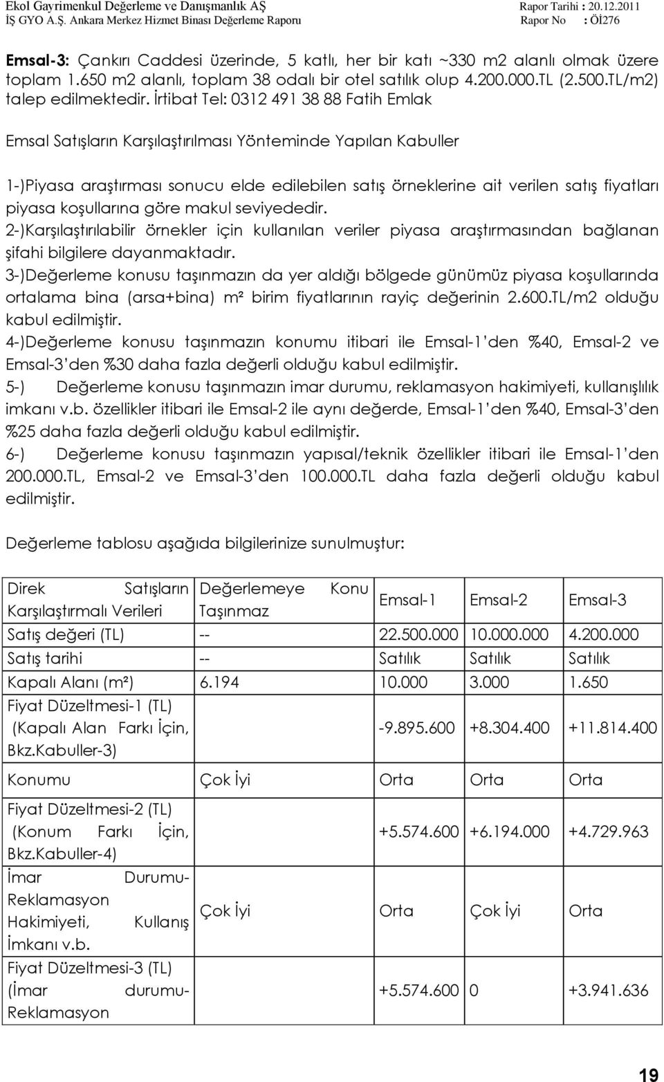 piyasa koģullarına göre makul seviyededir. 2-)KarĢılaĢtırılabilir örnekler için kullanılan veriler piyasa araģtırmasından bağlanan Ģifahi bilgilere dayanmaktadır.