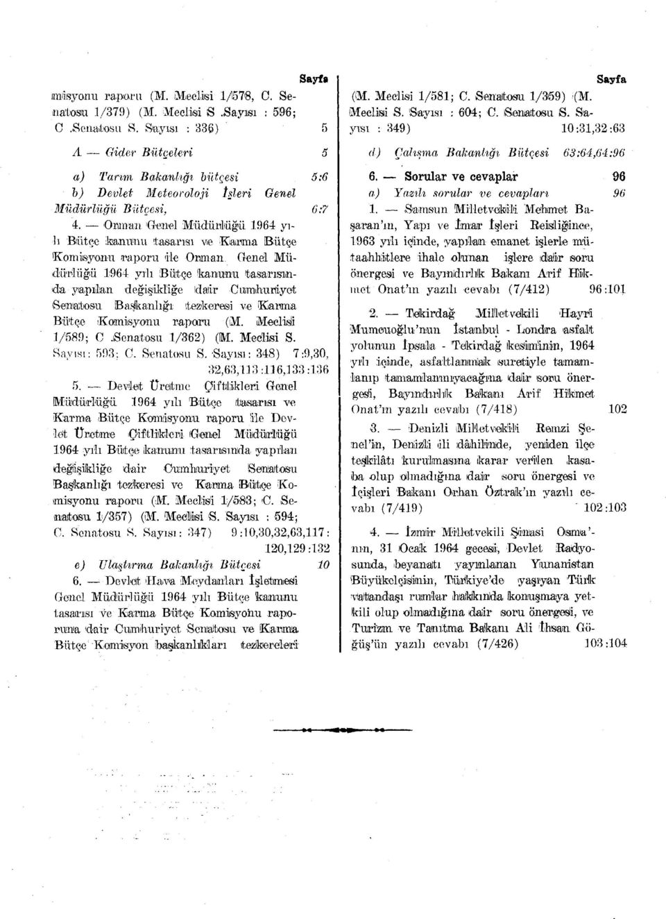 Onman 'Genel Müdürlüğü 1964 yılı Bütçe kanunu tasarısı ve Karma Bütçe Komisyonu raporu ile Onman Genel Müdürlüğü 1964 yılı (Bütçe kanunu tasarısında yapılan değişikliğe ıdaıir Cumhuriyet Senatosu