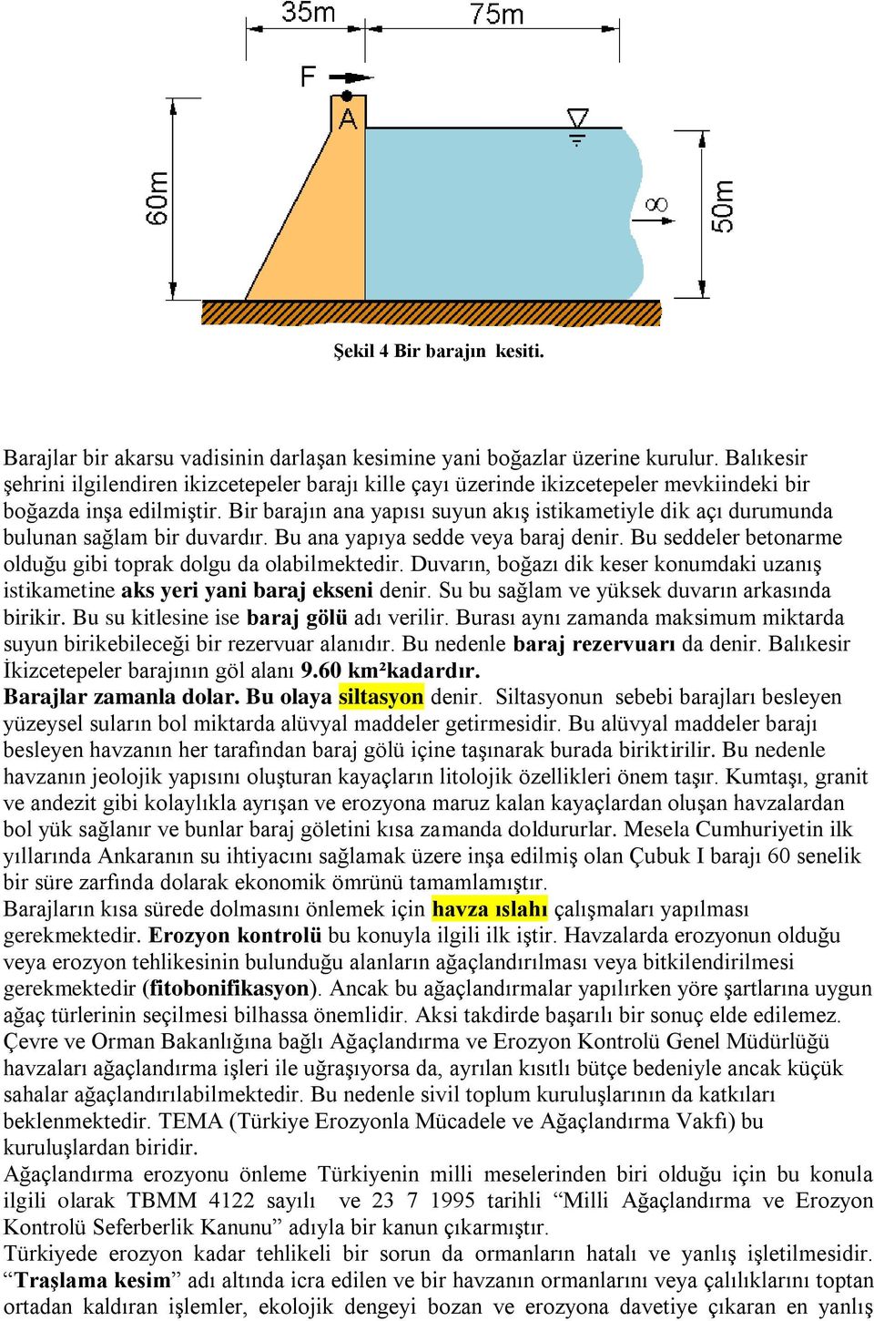 Bir barajın ana yapısı suyun akış istikametiyle dik açı durumunda bulunan sağlam bir duvardır. Bu ana yapıya sedde veya baraj denir. Bu seddeler betonarme olduğu gibi toprak dolgu da olabilmektedir.