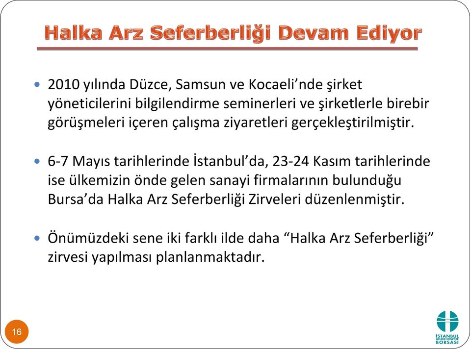 6 7 Mayıs tarihlerinde İstanbul da, 23 24 Kasım tarihlerinde ise ülkemizin önde gelen sanayi firmalarının