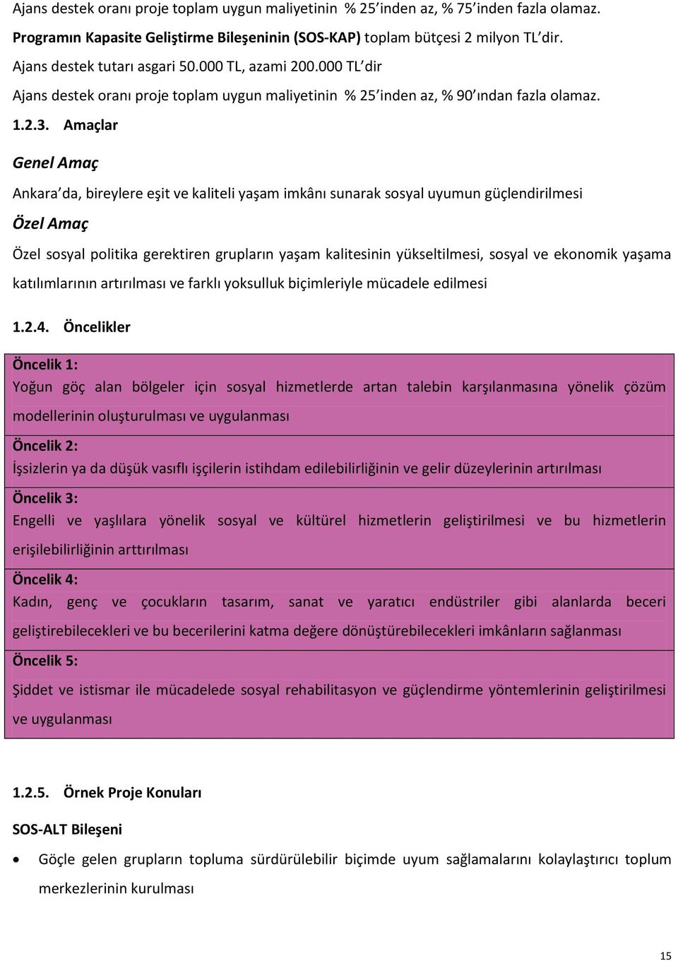 Amaçlar Genel Amaç Ankara da, bireylere eşit ve kaliteli yaşam imkânı sunarak sosyal uyumun güçlendirilmesi Özel Amaç Özel sosyal politika gerektiren grupların yaşam kalitesinin yükseltilmesi, sosyal