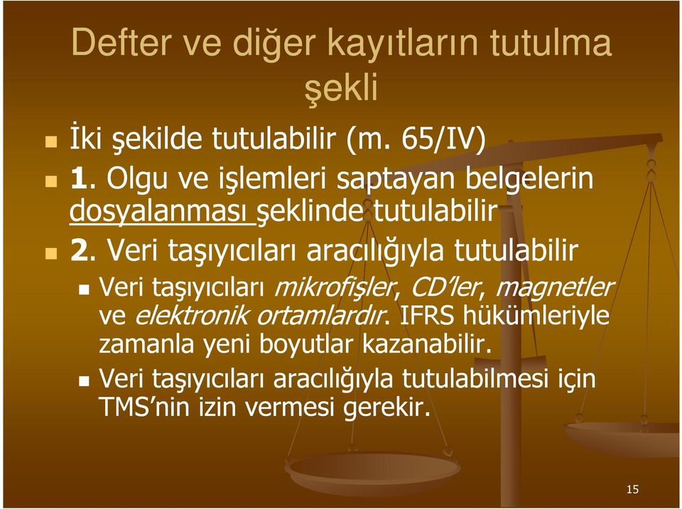 . Veri taşıyıcıları aracılığıyla tutulabilir Veri taşıyıcıları mikrofişler, CD ler, magnetler ve