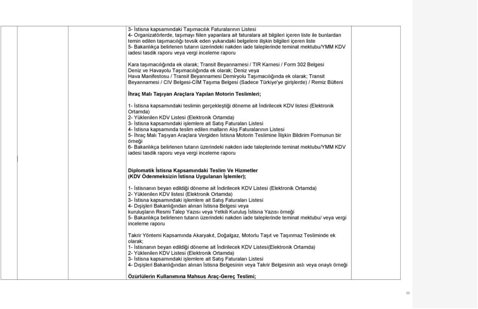 Manifestosu / Transit Beyannamesi Demiryolu Taşımacılığında ek olarak; Transit Beyannamesi / CIV Belgesi-CİM Taşıma Belgesi (Sadece Türkiye'ye girişlerde) / Remiz Bülteni İhraç Malı Taşıyan Araçlara