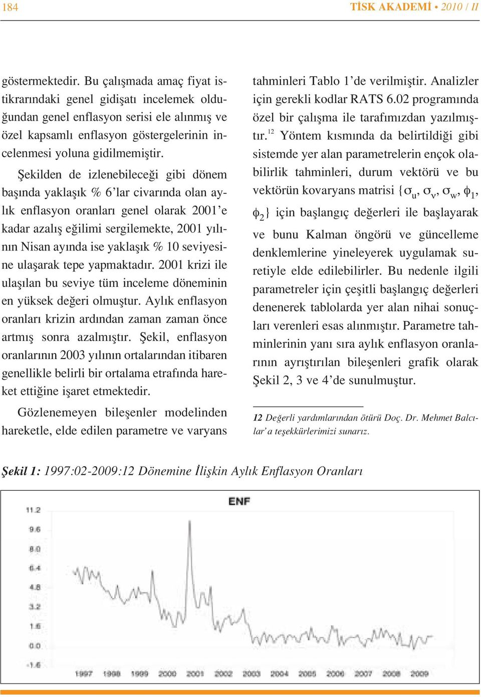 fiekilden de izlenebilece i gibi dönem bafl nda yaklafl k % 6 lar civar nda olan ayl k enflasyon oranlar genel olarak 2001 e kadar azal fl e ilimi sergilemekte, 2001 y l - n n Nisan ay nda ise