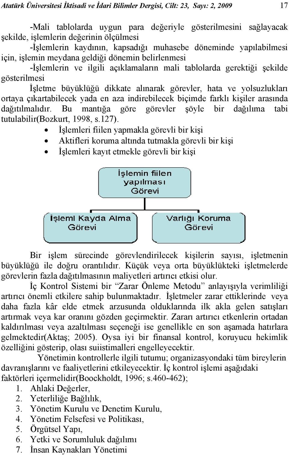 büyüklüğü dikkate alınarak görevler, hata ve yolsuzlukları ortaya çıkartabilecek yada en aza indirebilecek biçimde farklı kişiler arasında dağıtılmalıdır.