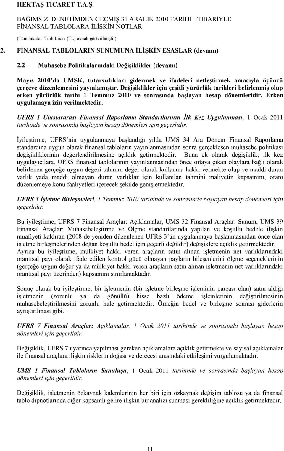 DeğiĢiklikler için çeģitli yürürlük tarihleri belirlenmiģ olup erken yürürlük tarihi 1 Temmuz 2010 ve sonrasında baģlayan hesap dönemleridir. Erken uygulamaya izin verilmektedir.