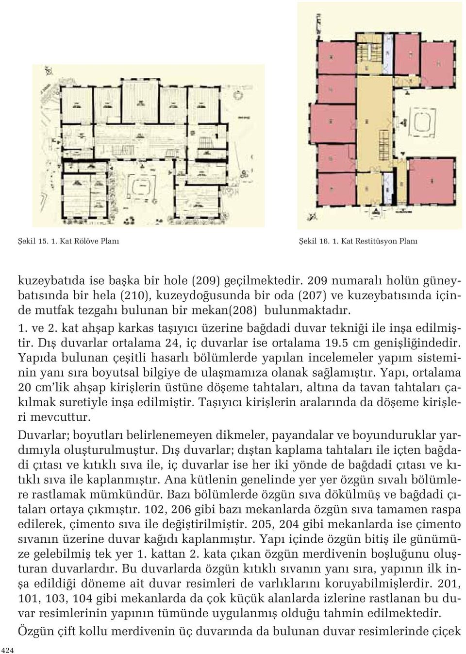 ise ortalama 195 cm geniflli indedir Yap da bulunan çeflitli hasarl bölümlerde yap lan incelemeler yap m sisteminin yan s ra boyutsal bilgiye de ulaflmam za olanak sa lam flt r Yap, ortalama 20 cm