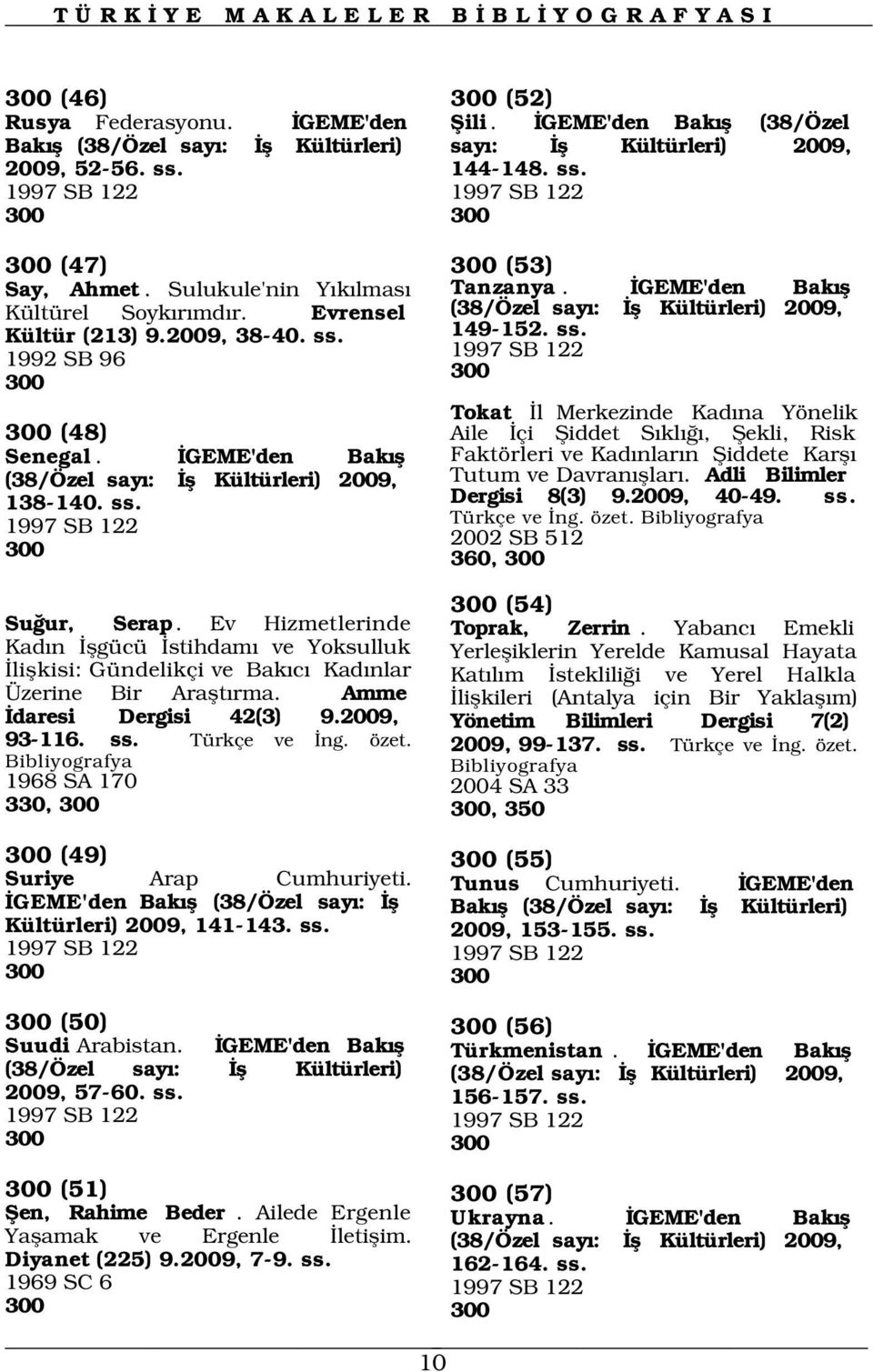 Evrensel (38/Özel say : fl Kültürleri) 2009, Kültür (213) 9.2009, 38-40. ss. 149-152. ss. 1992 SB 96 1997 SB 122 300 300 300 (48) Senegal. GEME'den Bak fl (38/Özel say : fl Kültürleri) 2009, 138-140.