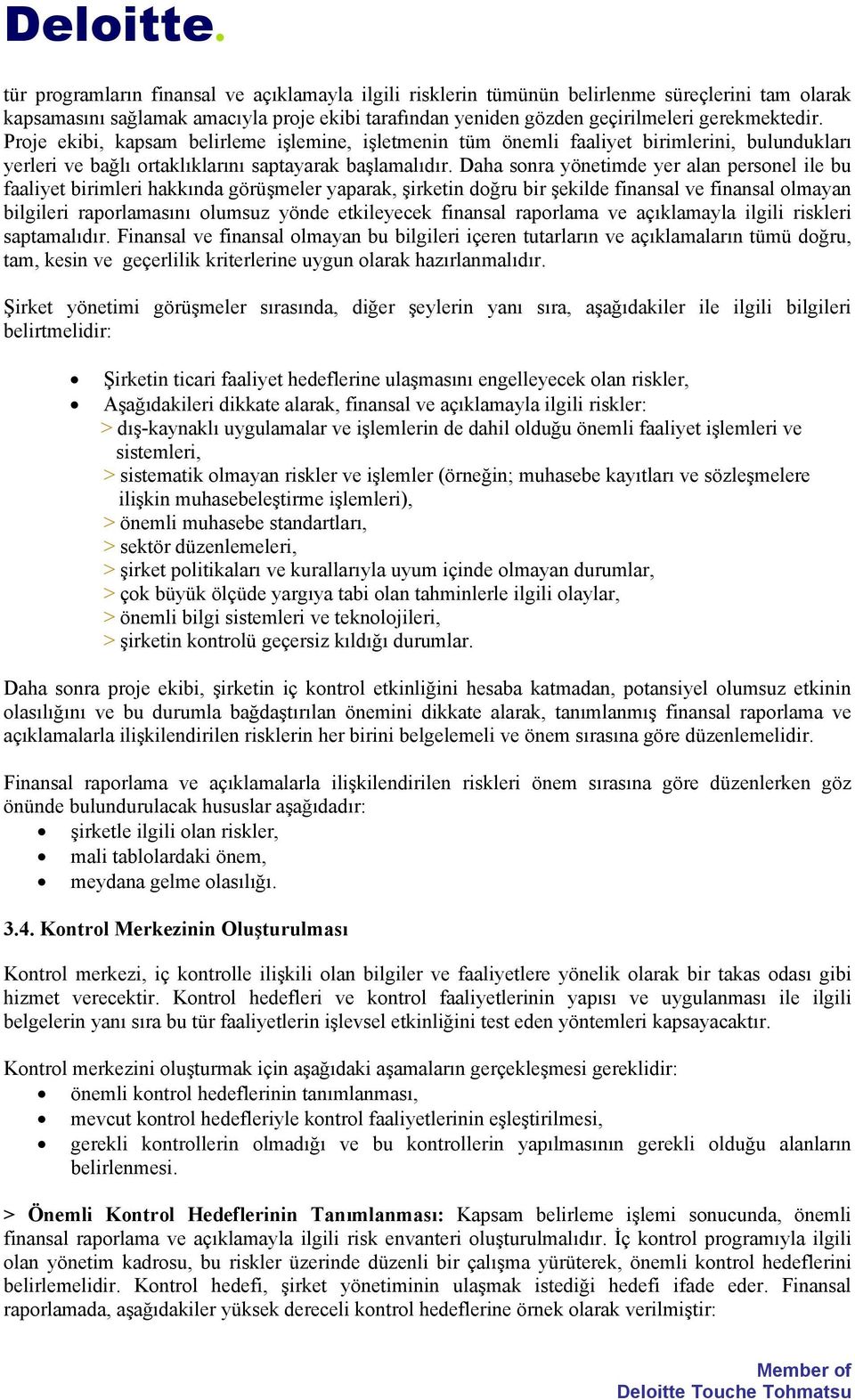 Daha sonra yönetimde yer alan personel ile bu faaliyet birimleri hakkında görüşmeler yaparak, şirketin doğru bir şekilde finansal ve finansal olmayan bilgileri raporlamasını olumsuz yönde etkileyecek