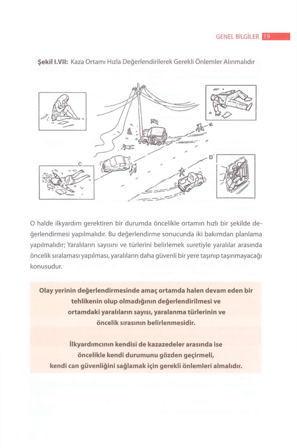 Bu değerlendirme sonucunda iki bakımdan planlama yapılmalıdır; Yaralıların sayısını ve türlerini belirlemek suretiyle yaralılar arasında öncelik sıralaması yapılması, yaralıların daha güvenli biryere