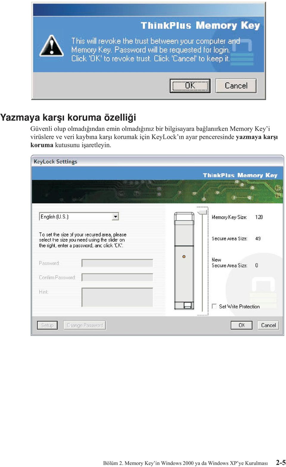 korumak için KeyLock ın ayar penceresinde yazmaya karşı koruma kutusunu