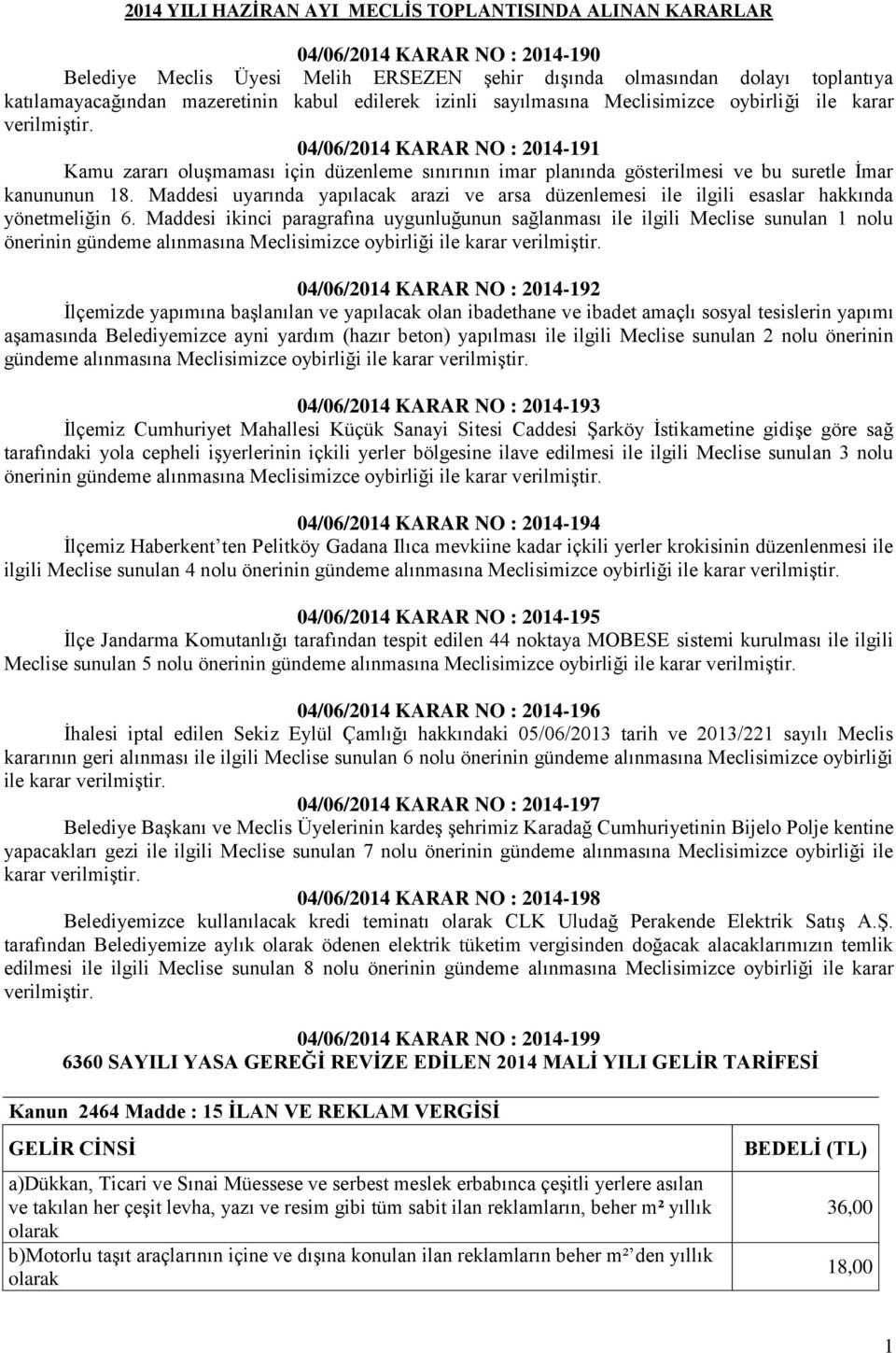 04/06/2014 KARAR NO : 2014-191 Kamu zararı oluşmaması için düzenleme sınırının imar planında gösterilmesi ve bu suretle İmar kanununun 18.