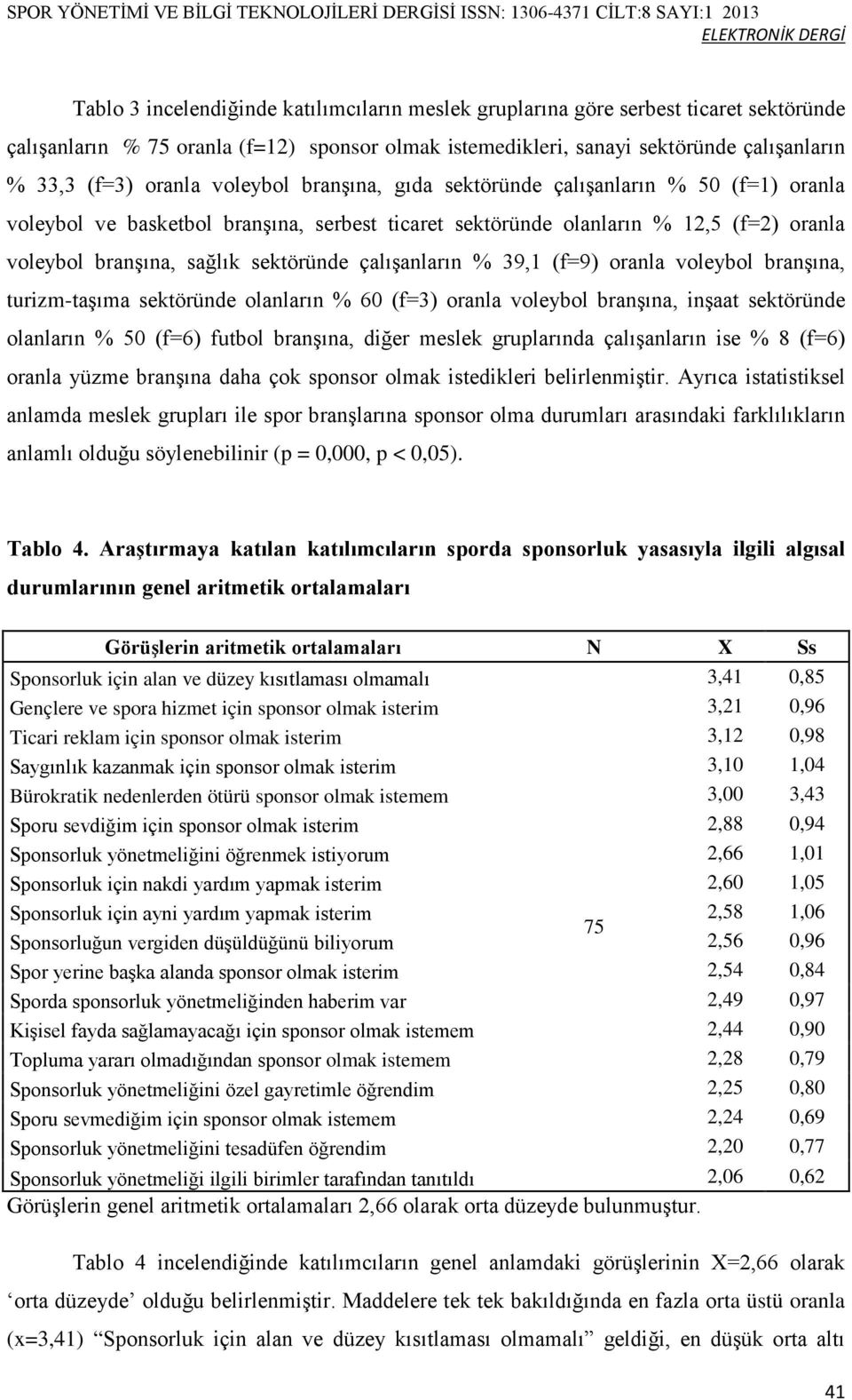 39,1 (=9) oranla voleybol branşına, turizm-taşıma sektöründe olanların 60 (=3) oranla voleybol branşına, inşaat sektöründe olanların 50 (=6) utbol branşına, diğer meslek gruplarında çalışanların ise