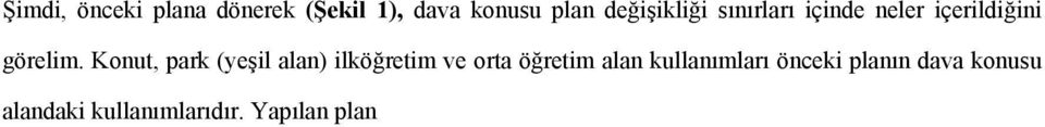 Konut, park (yeşil alan) ilköğretim ve orta öğretim alan