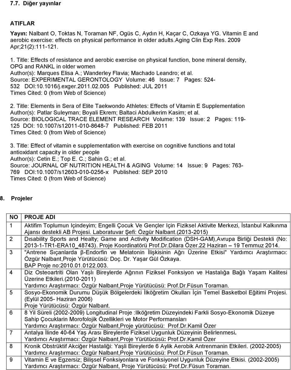 ; Wanderley Flavia; Machado Leandro; et al. Source: EXPERIMENTAL GERONTOLOGY Volume: 46 Issue: 7 Pages: 524-532 DOI:10.1016/j.exger.2011.02.