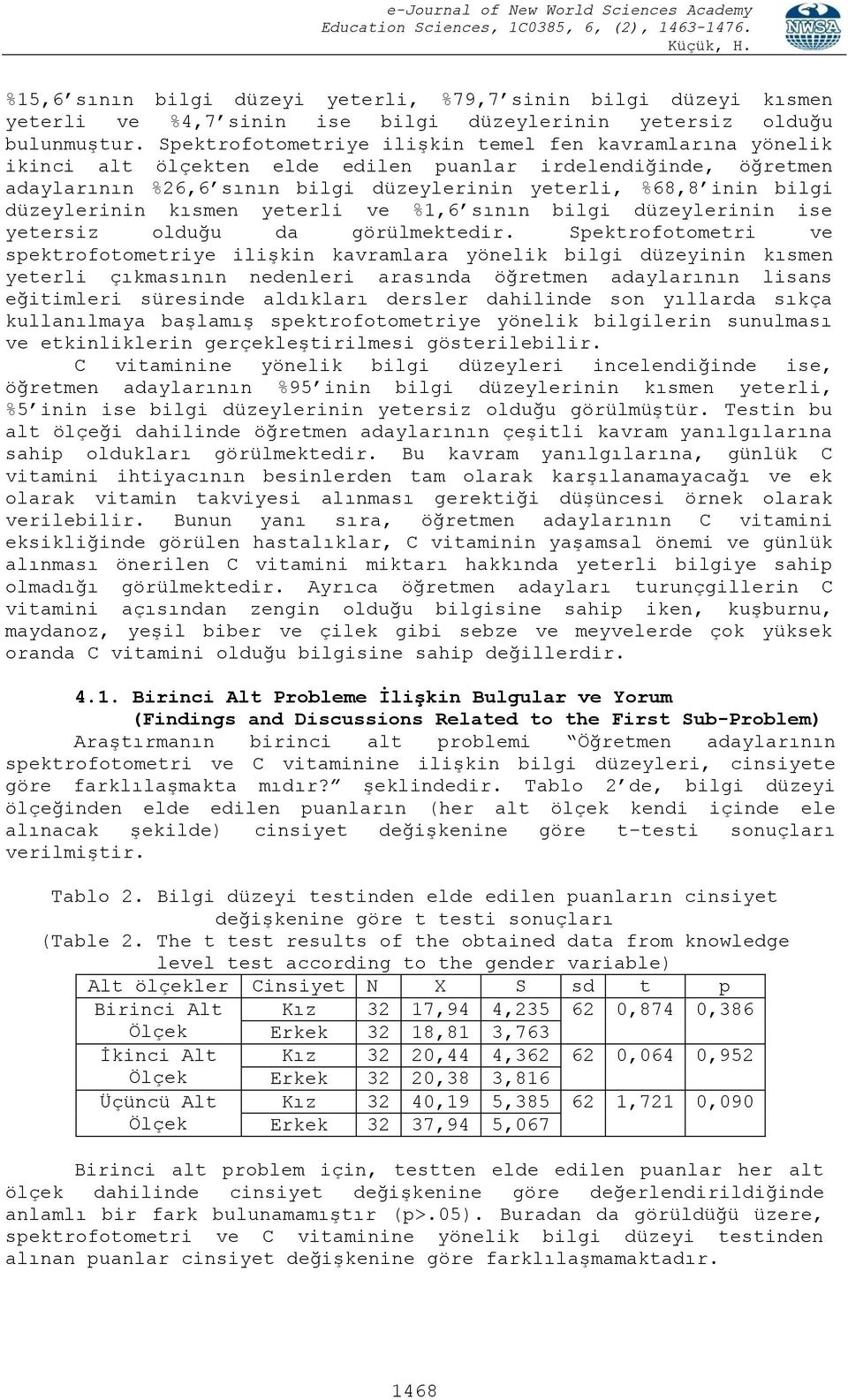 düzeylerinin kısmen yeterli ve %1,6 sının bilgi düzeylerinin ise yetersiz olduğu da görülmektedir.