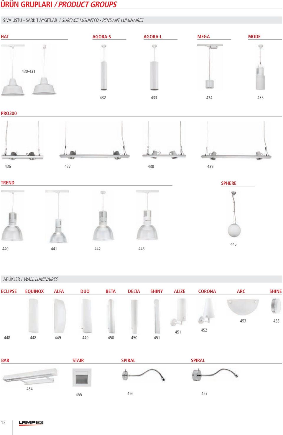 SPHERE 440 441 442 443 445 APLİKLER / WALL LUMINAIRES ECLIPSE EQUINOX ALFA DUO BETA DELTA SHINY