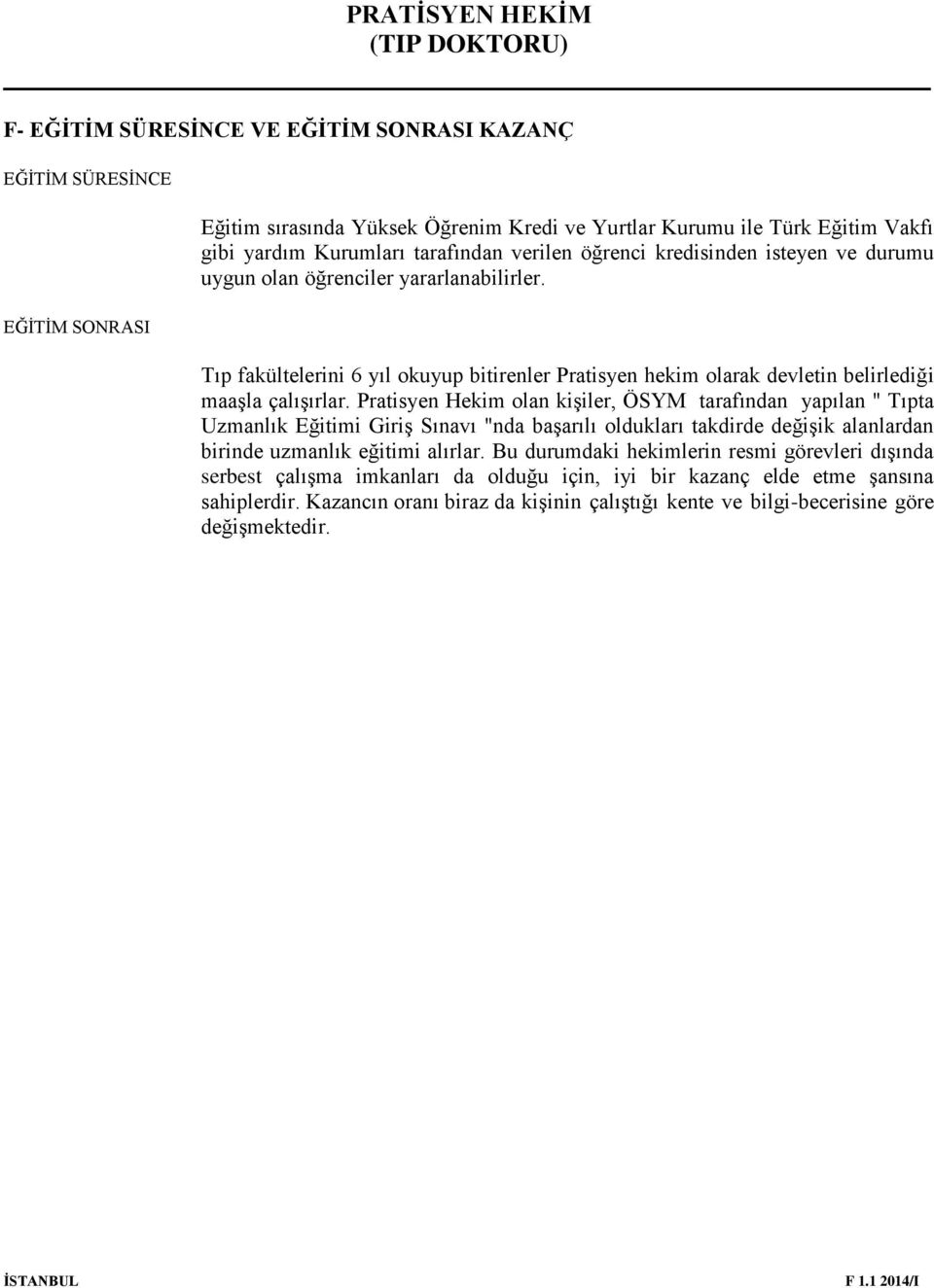 Pratisyen Hekim olan kişiler, ÖSYM tarafından yapılan " Tıpta Uzmanlık Eğitimi Giriş Sınavı "nda başarılı oldukları takdirde değişik alanlardan birinde uzmanlık eğitimi alırlar.