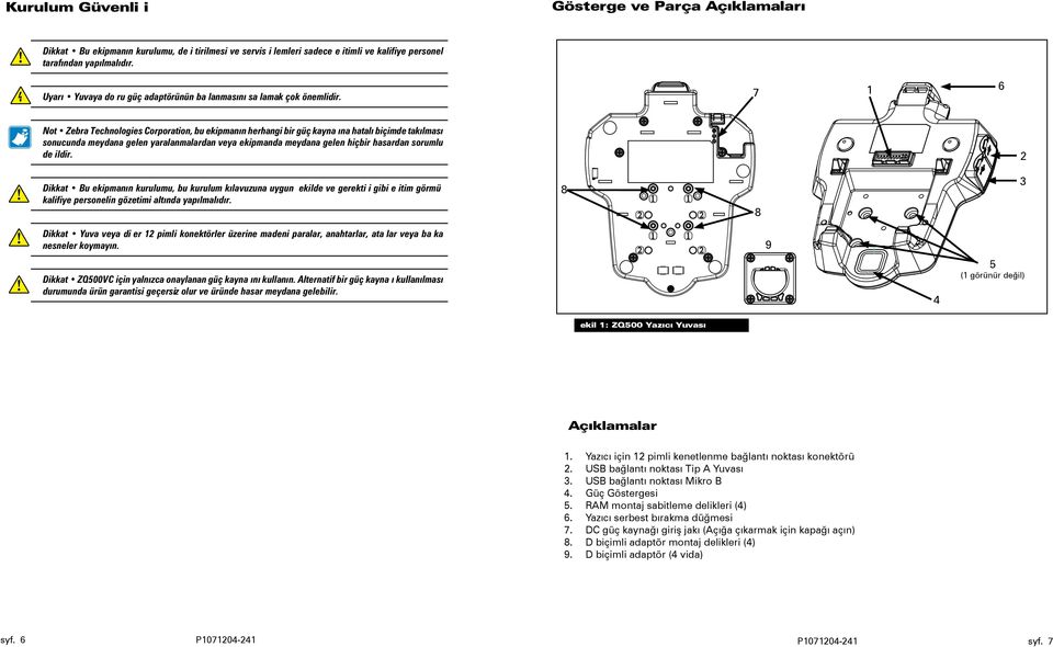 7 1 6 Not Zebra Technologies Corporation, bu ekipmanın herhangi bir güç kaynağına hatalı biçimde takılması sonucunda meydana gelen yaralanmalardan veya ekipmanda meydana gelen hiçbir hasardan sorumlu