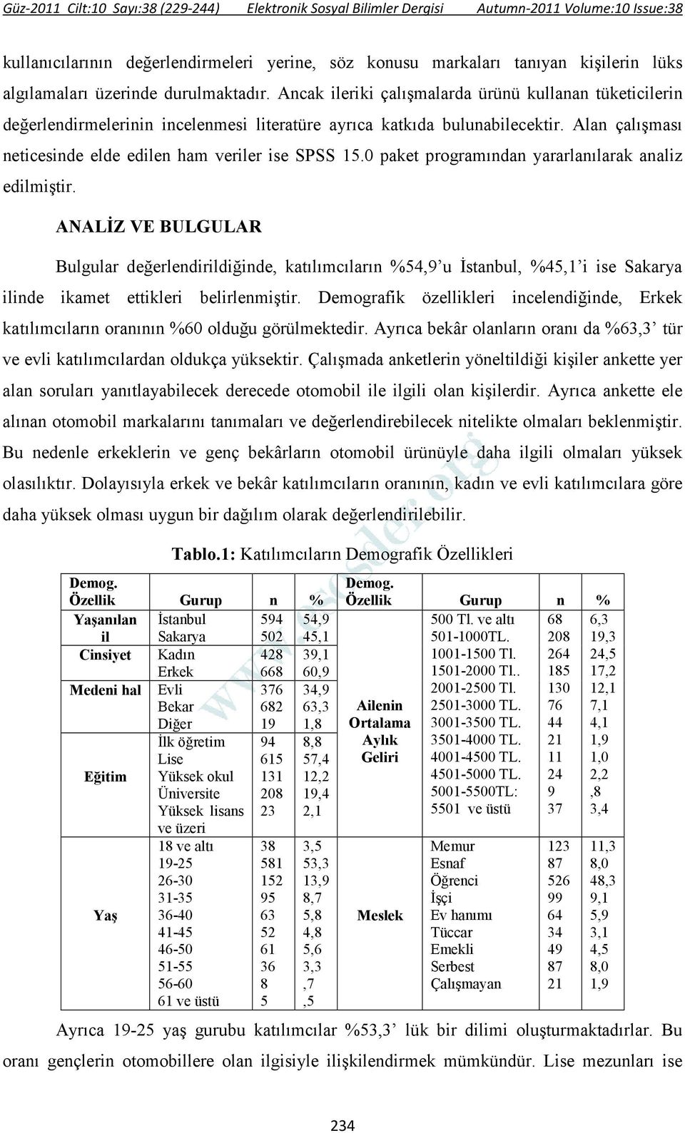 0 paket programından yararlanılarak analiz edilmiştir. A ALĐZ VE BULGULAR Bulgular değerlendirildiğinde, katılımcıların %54,9 u Đstanbul, %45,1 i ise Sakarya ilinde ikamet ettikleri belirlenmiştir.