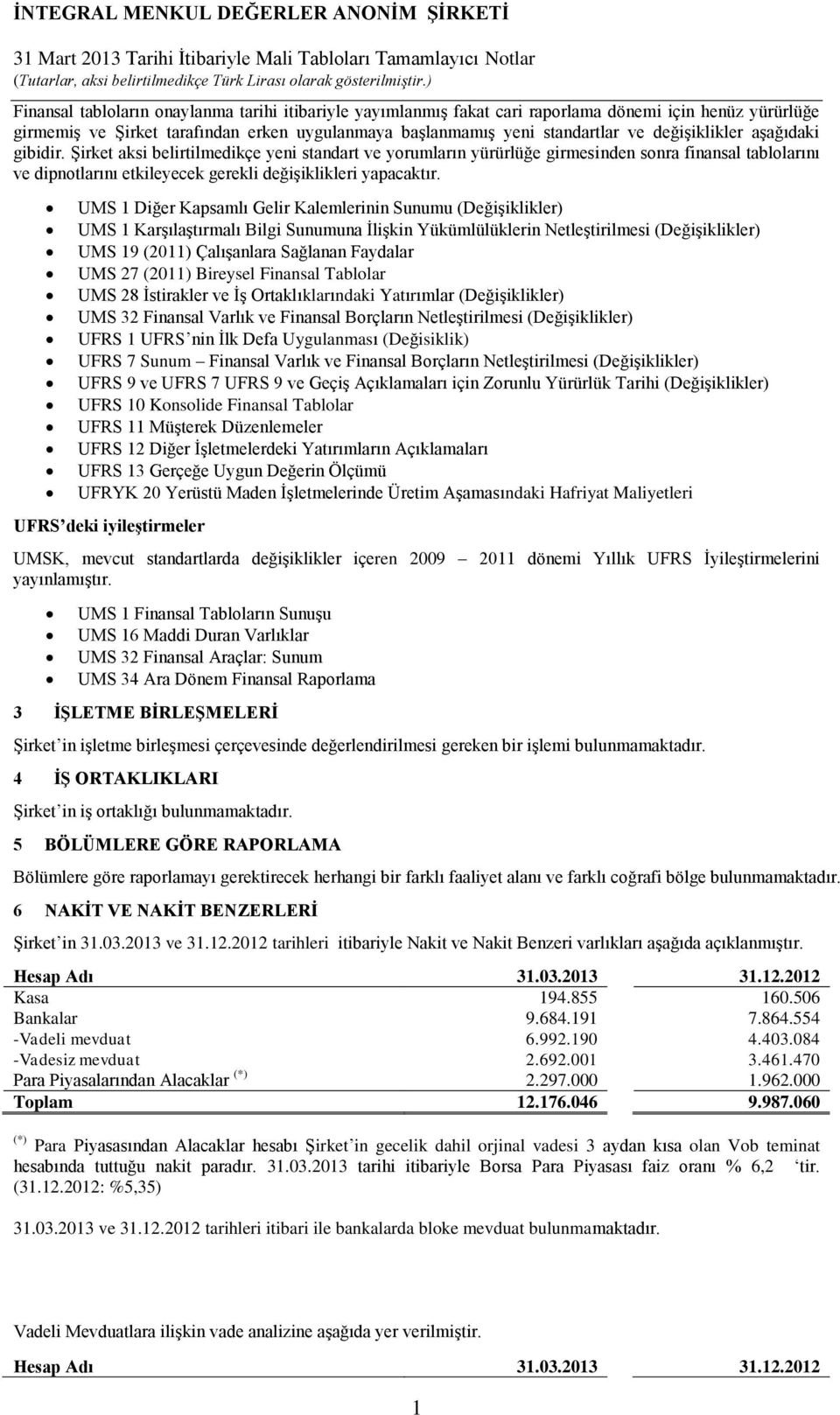 Şirket aksi belirtilmedikçe yeni standart ve yorumların yürürlüğe girmesinden sonra finansal tablolarını ve dipnotlarını etkileyecek gerekli değişiklikleri yapacaktır.