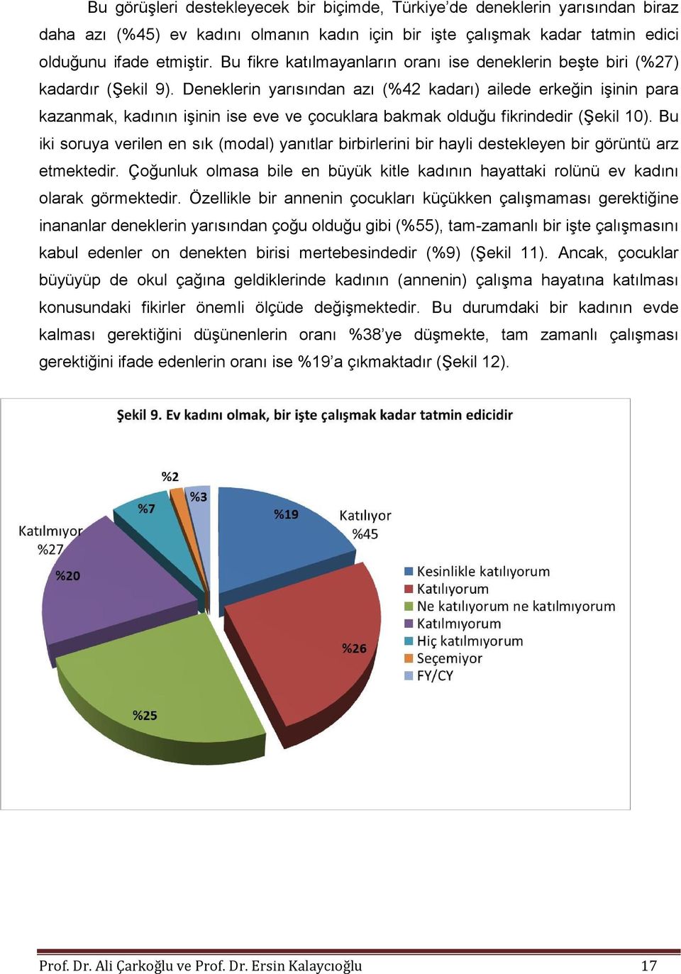 Deneklerin yarısından azı (%42 kadarı) ailede erkeğin işinin para kazanmak, kadının işinin ise eve ve çocuklara bakmak olduğu fikrindedir (Şekil 10).