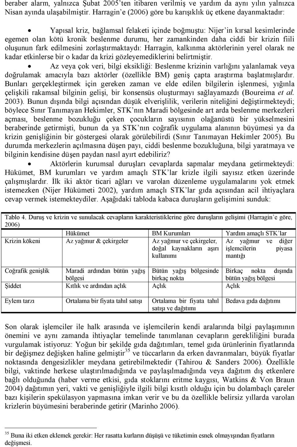 daha ciddi bir krizin fiili oluşunun fark edilmesini zorlaştırmaktaydı: Harragin, kalkınma aktörlerinin yerel olarak ne kadar etkinlerse bir o kadar da krizi gözleyemediklerini belirtmiştir.