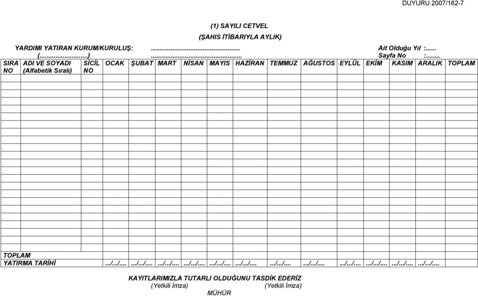 Sıralı) NO TOPLAM YATIRMA TARİHİ.../.../....../.../....../.../....../.../....../.../....../.../....../.../....../.../....../.../....../.../....../.../....../.../... KAYITLARIMIZLA TUTARLI OLDUĞUNU TASDİK EDERİZ (Yetkili İmza) (Yetkili İmza) MÜHÜR