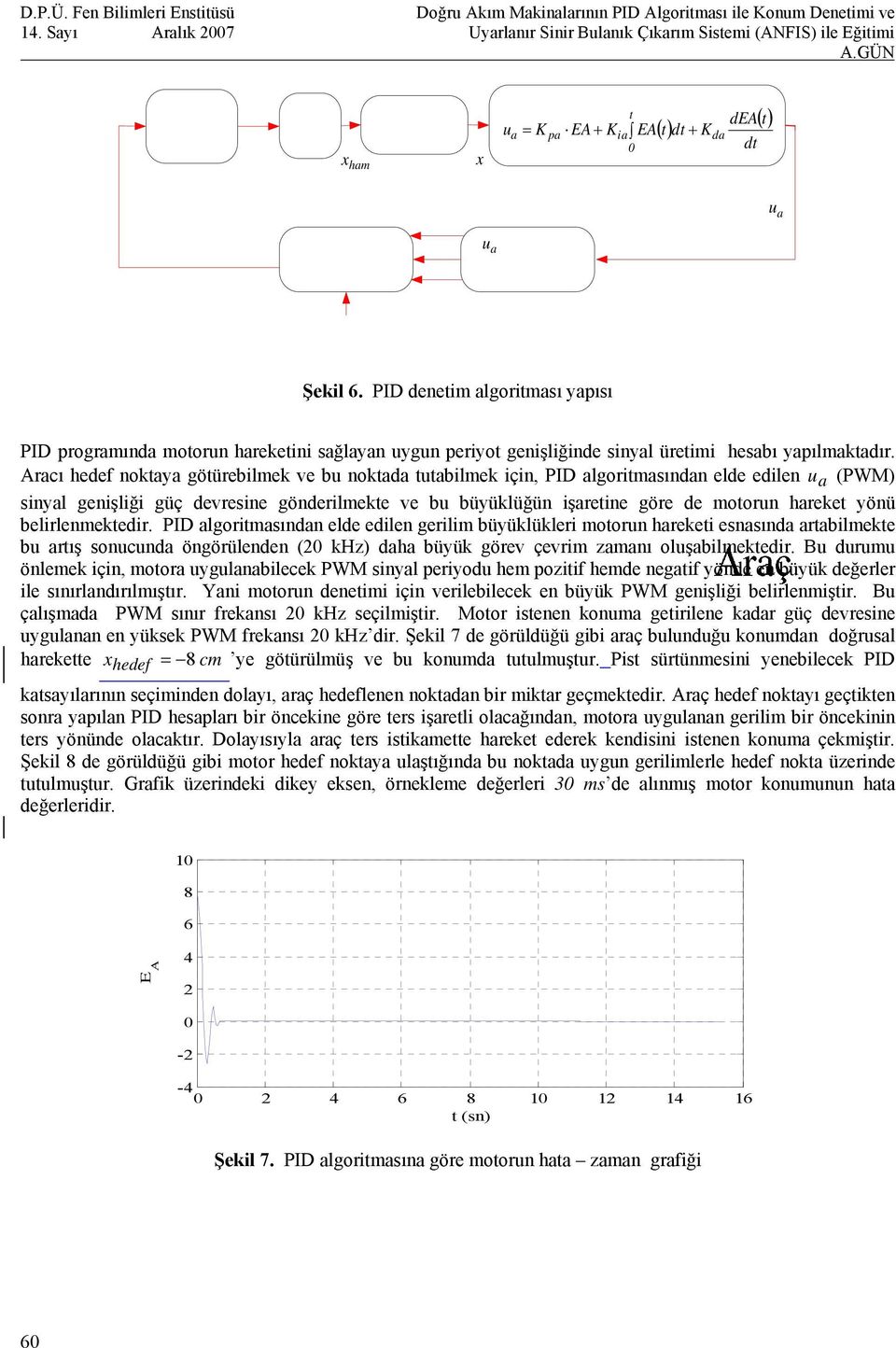 racı hedef noktaya götürebilmek ve bu noktada tutabilmek için, PID algoritmasından elde edilen u a (PWM) sinyal genişliği güç devresine gönderilmekte ve bu büyüklüğün işaretine göre de motorun